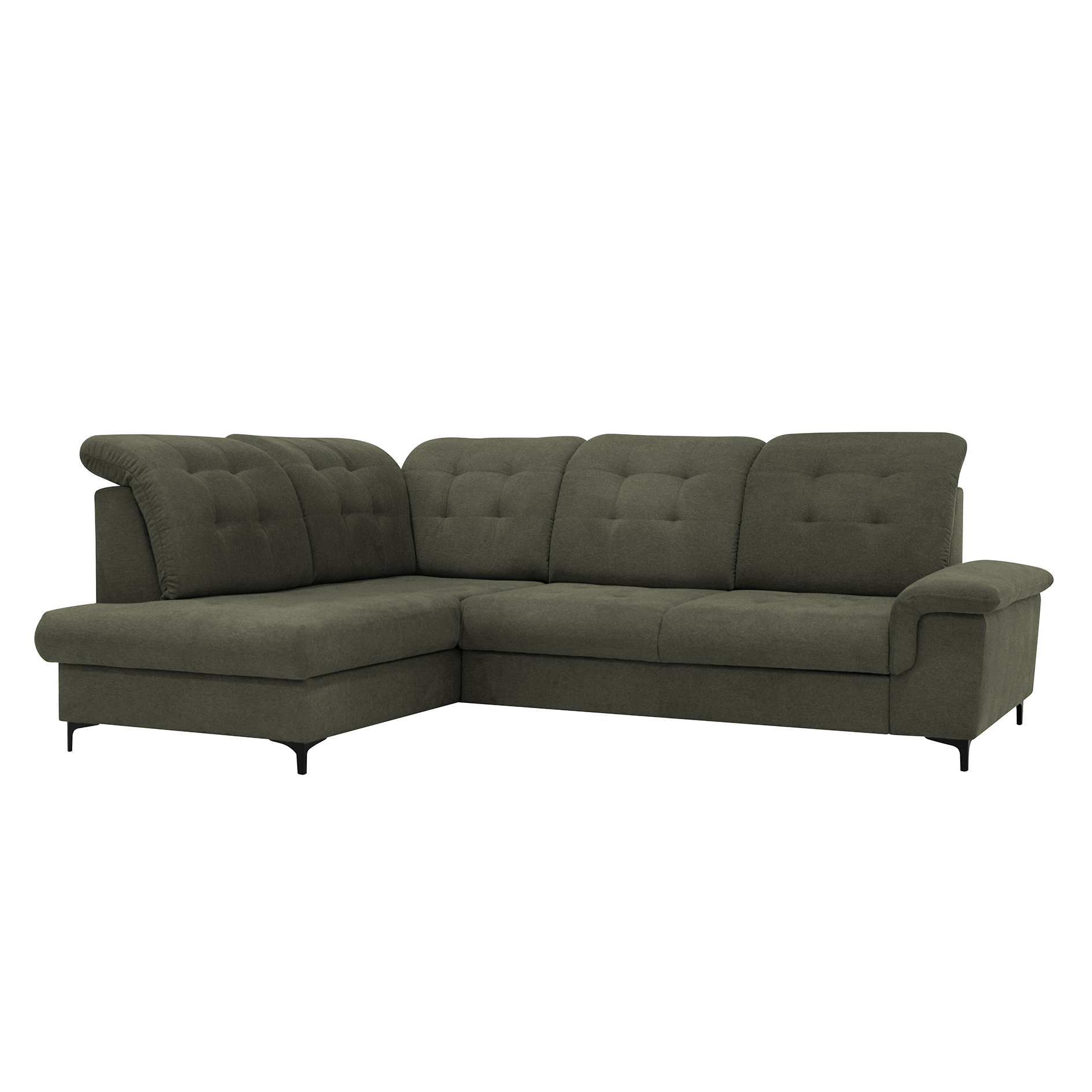 Ecksofa - olive - Liegefunktion - Staukasten - Ottomane links