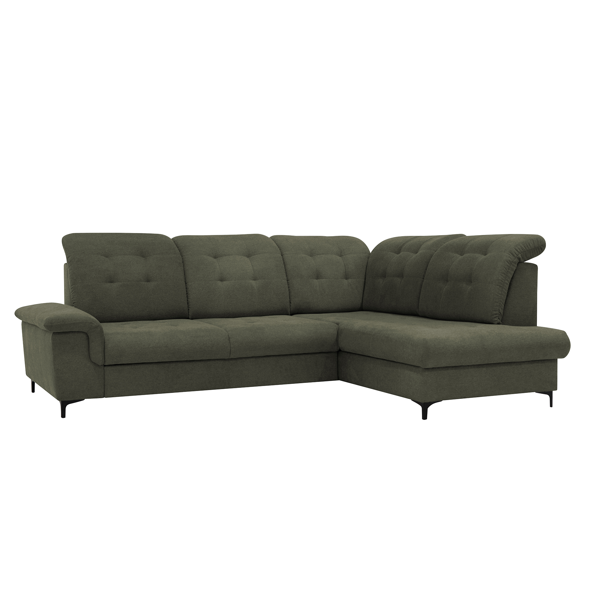 Ecksofa - olive - Liegefunktion - Staukasten - Ottomane rechts
