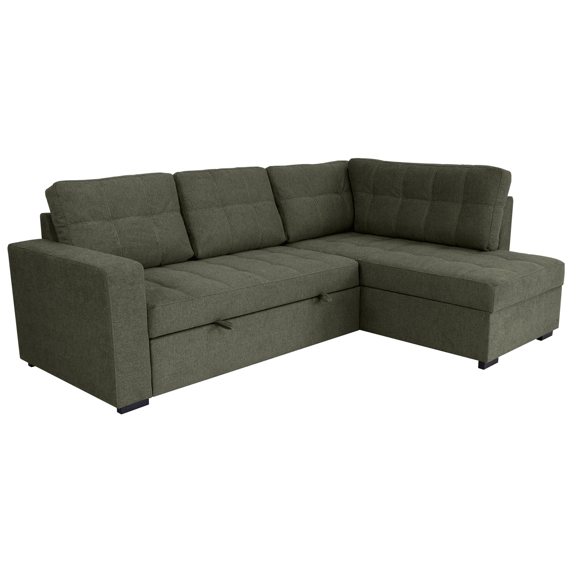 Ecksofa - olive - Liegefunktion - Staukasten - Webstoff