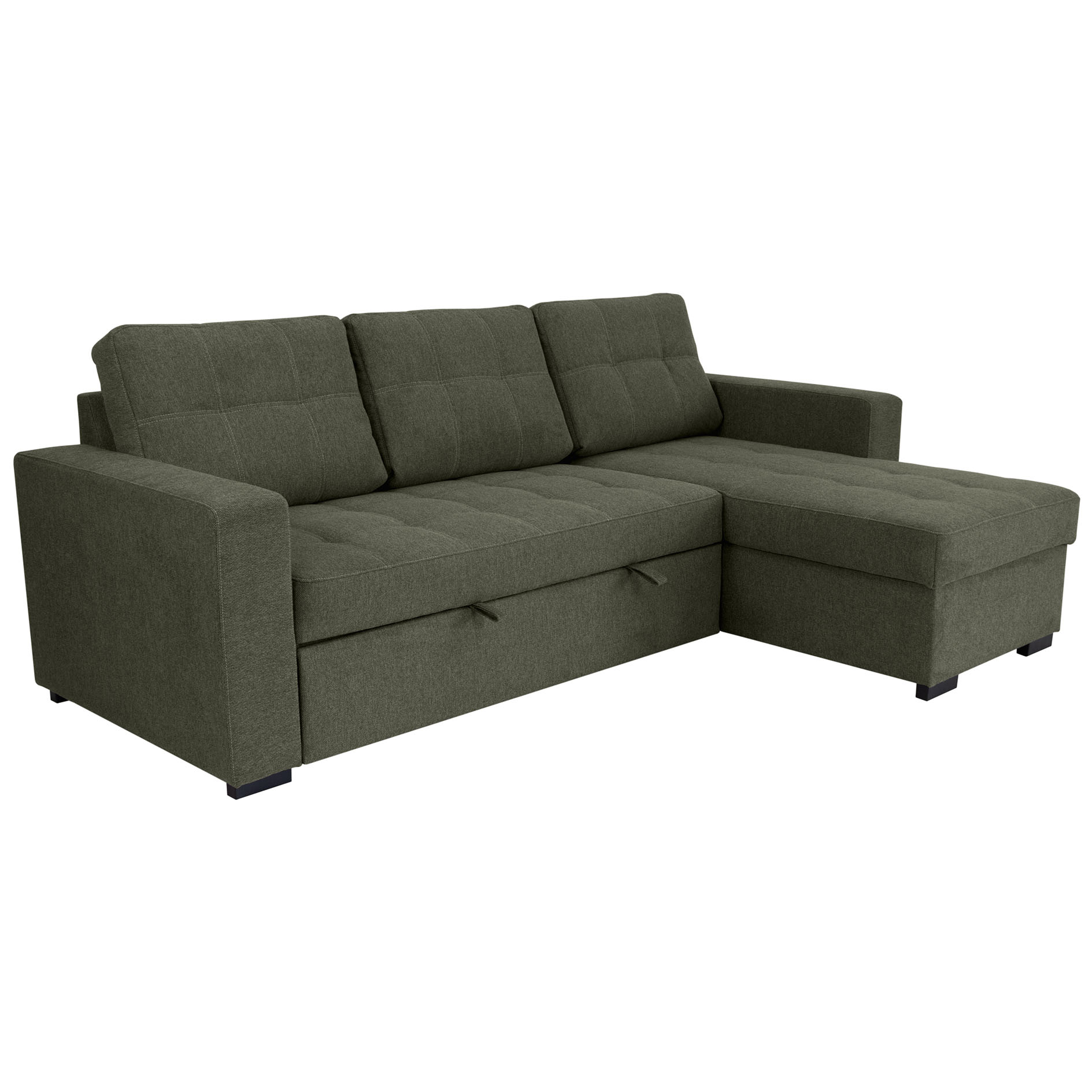 Ecksofa - olive - Liegefunktion und Staukasten