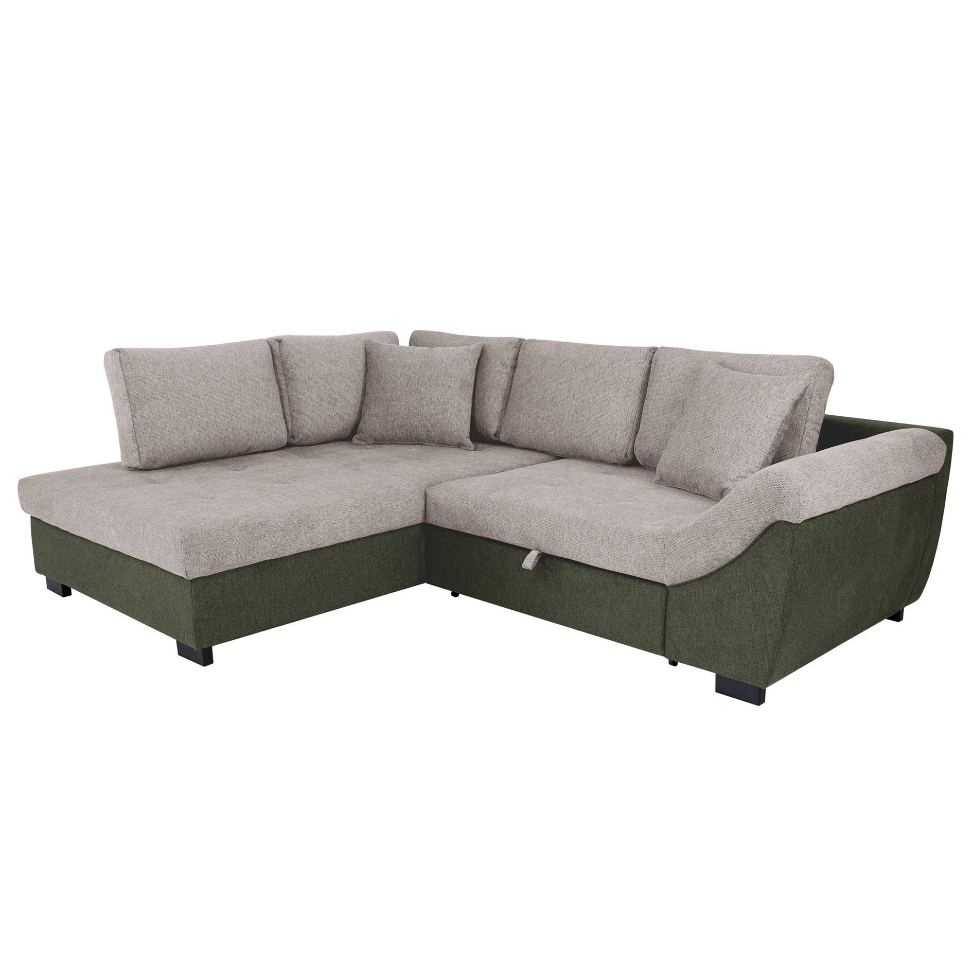 Ecksofa - olive - light grey - Liegefunktion - Webstoff/Strukturgewebe - Ottomane links