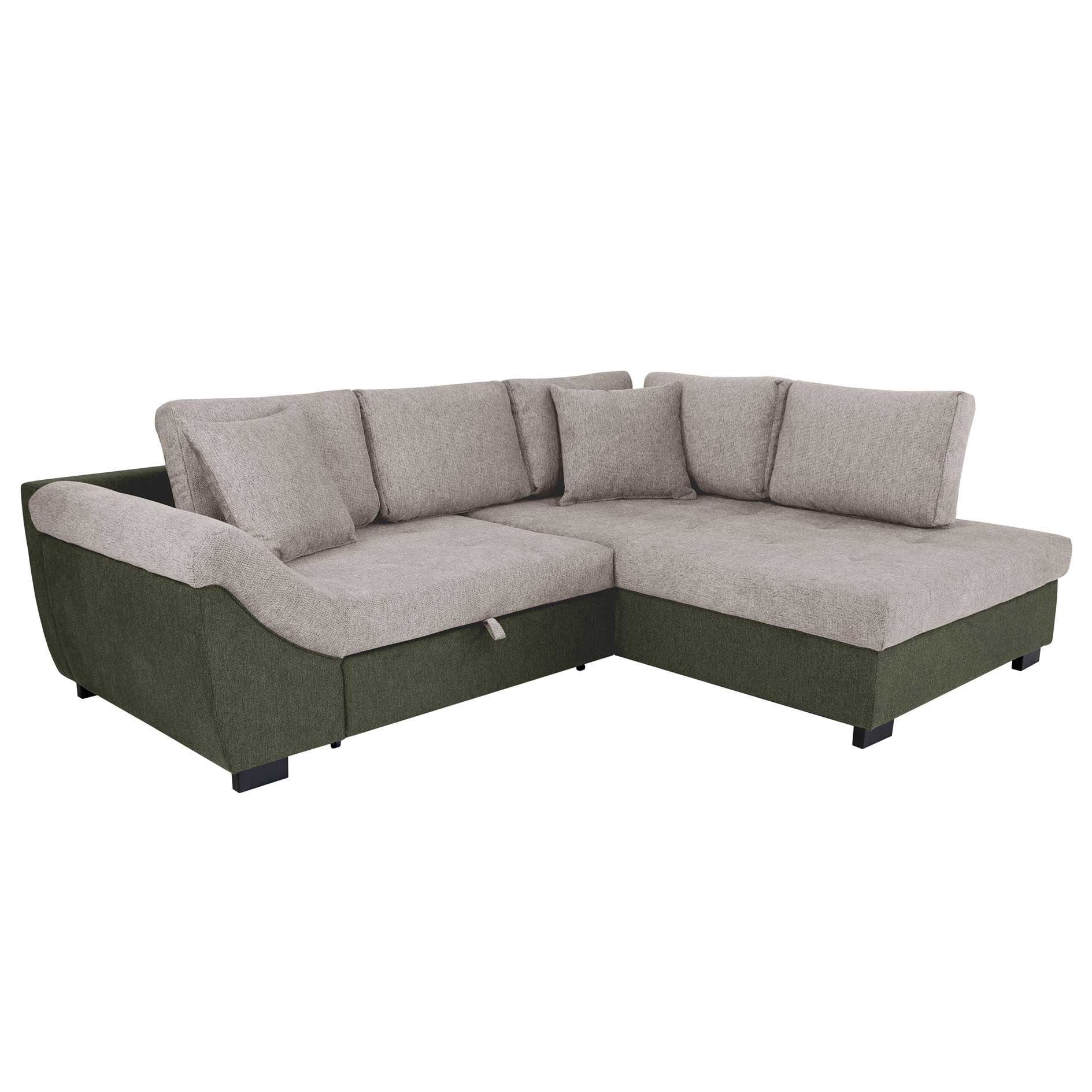 Ecksofa - olive - light grey - Liegefunktion - Webstoff/Strukturgewebe - Ottomane rechts