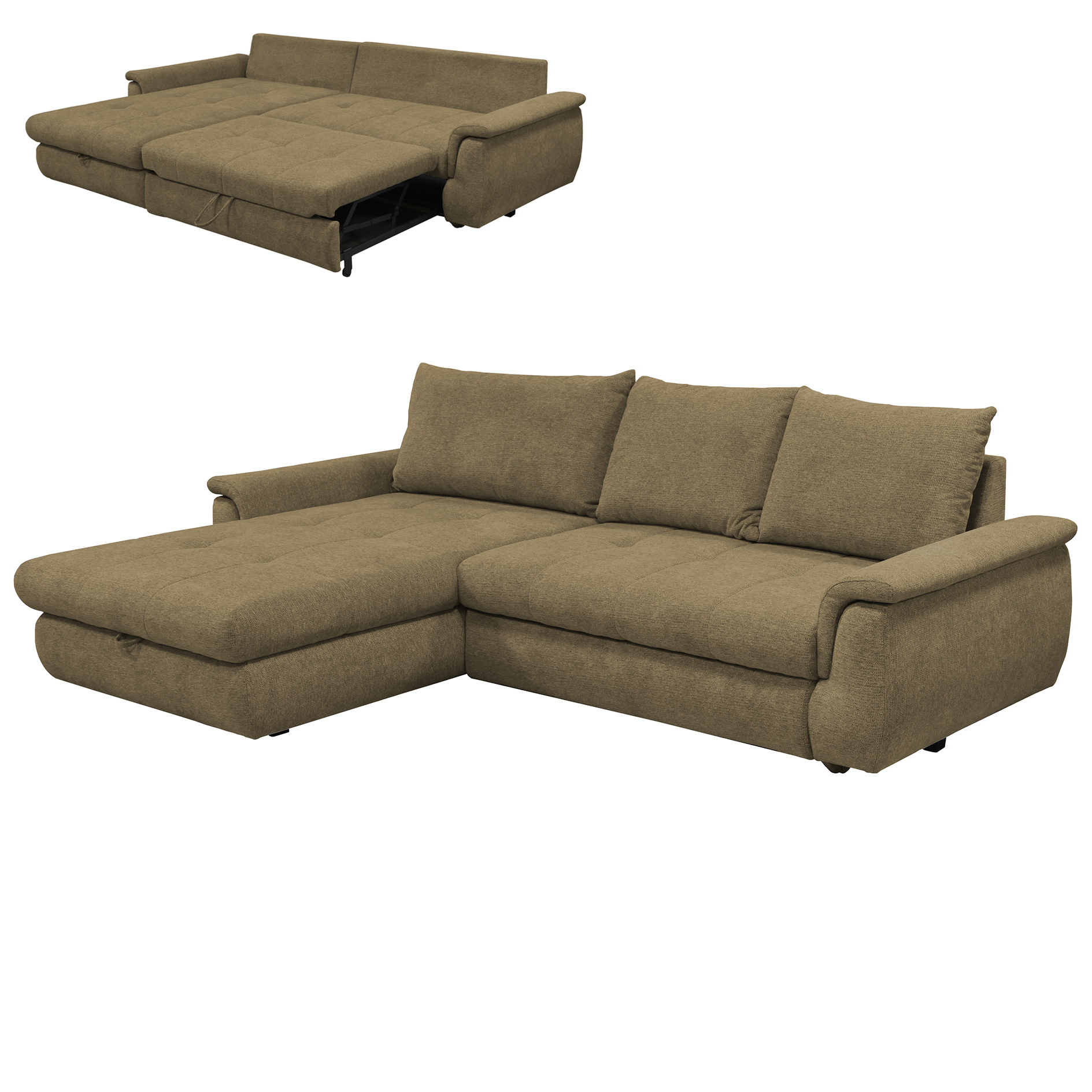 Ecksofa - olive - mit Liegefunktion - Staukasten links