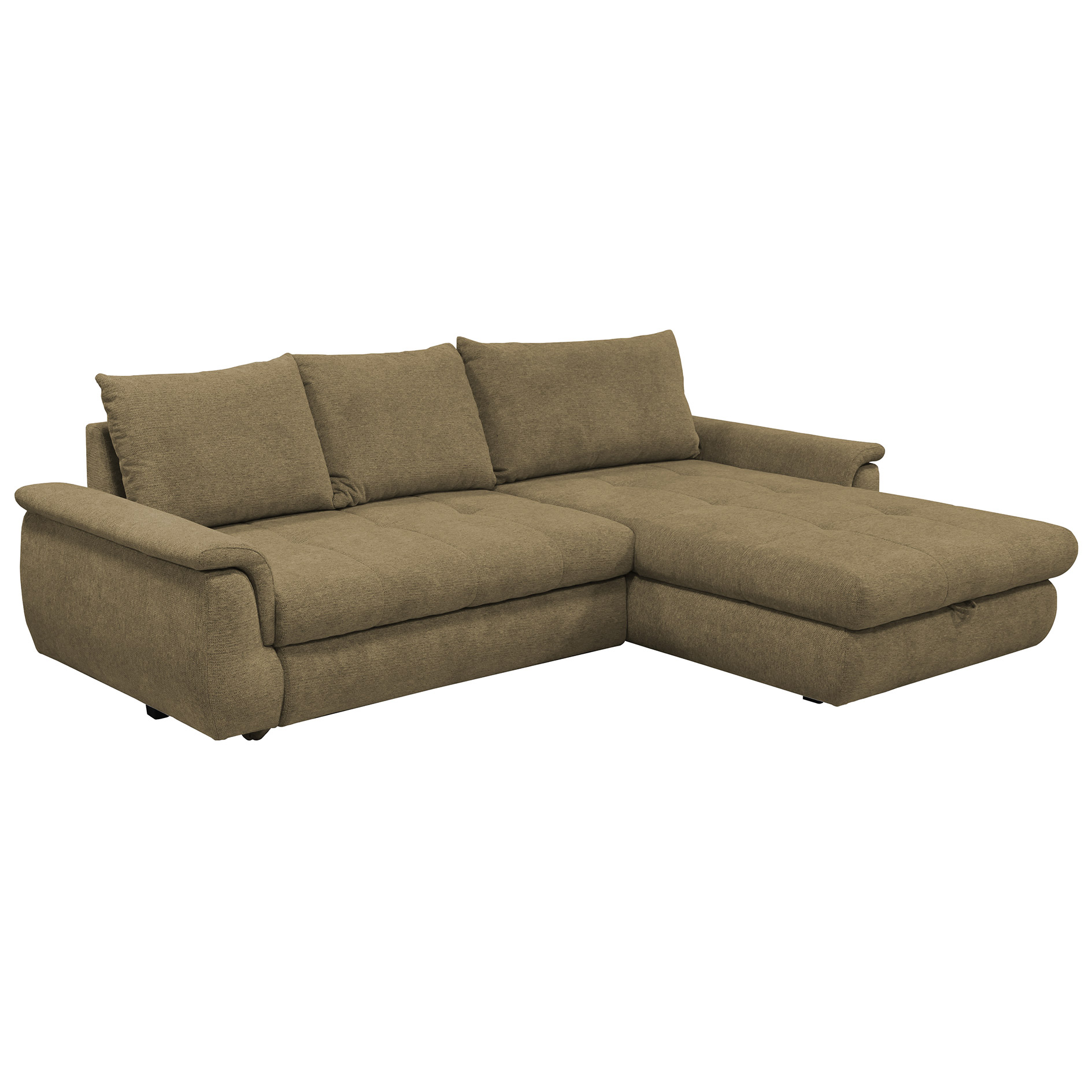 Ecksofa - olive - mit Liegefunktion - Staukasten rechts