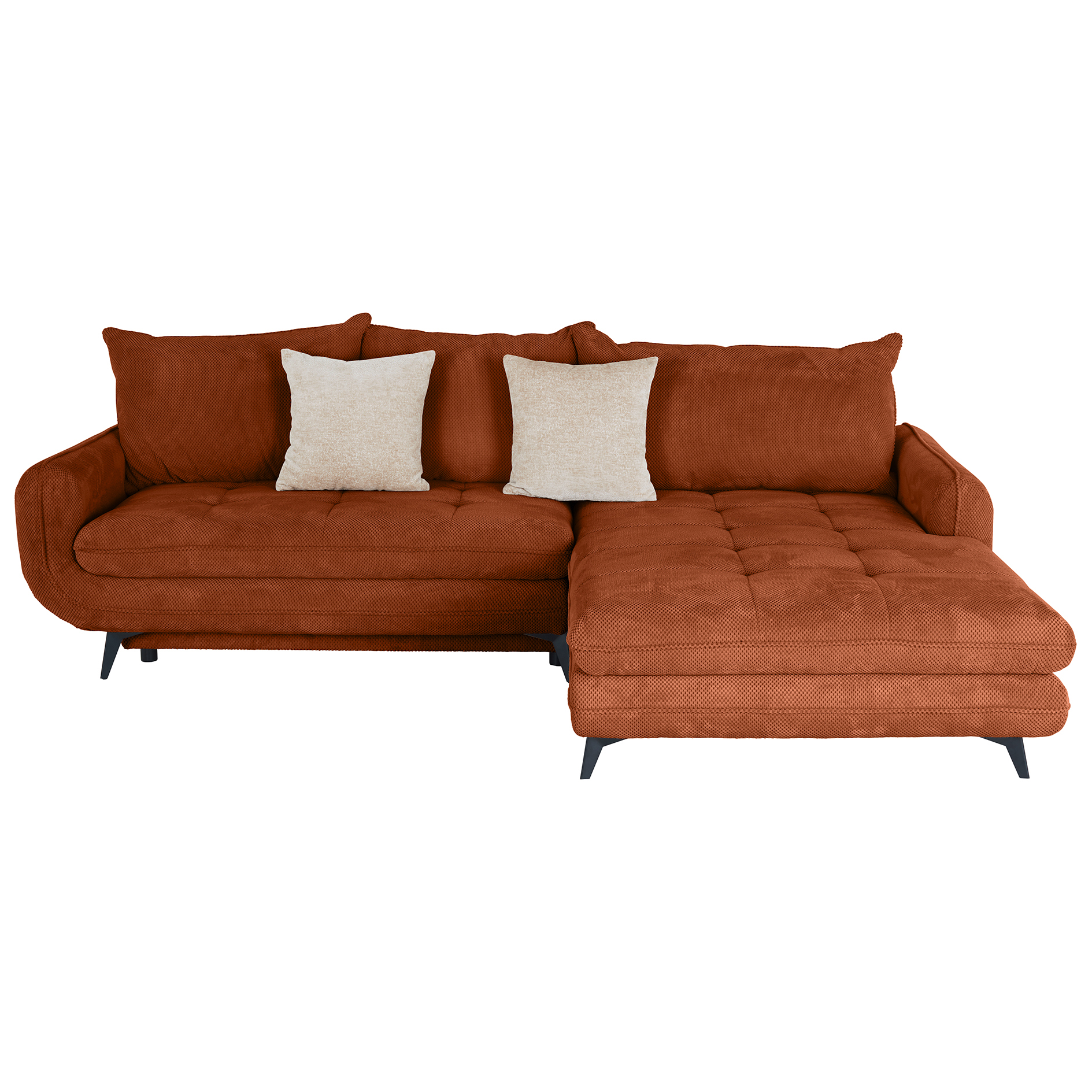 Ecksofa - orange - Liegefunktion und Staukasten - Ottomane rechts