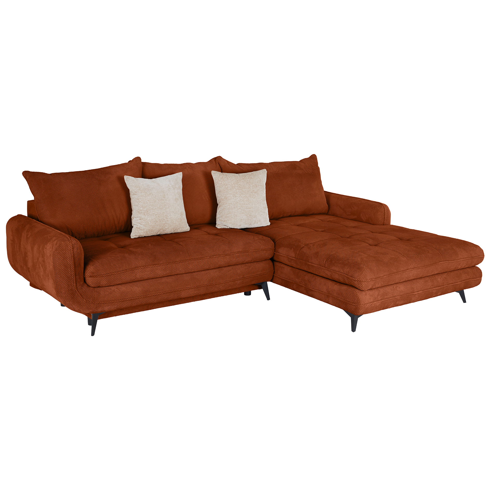 Ecksofa - orange - Liegefunktion und Staukasten - Ottomane rechts