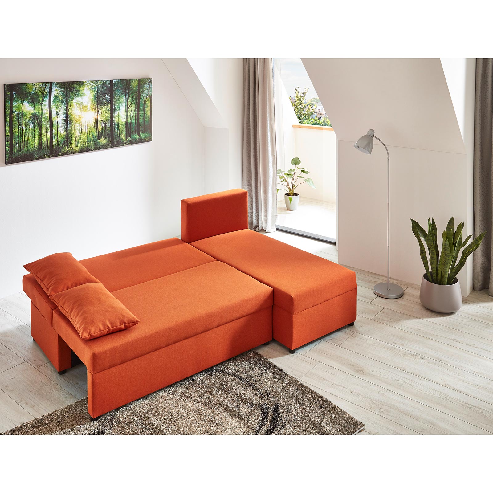 Ecksofa - orange - Webstoff - mit Liegefunktion