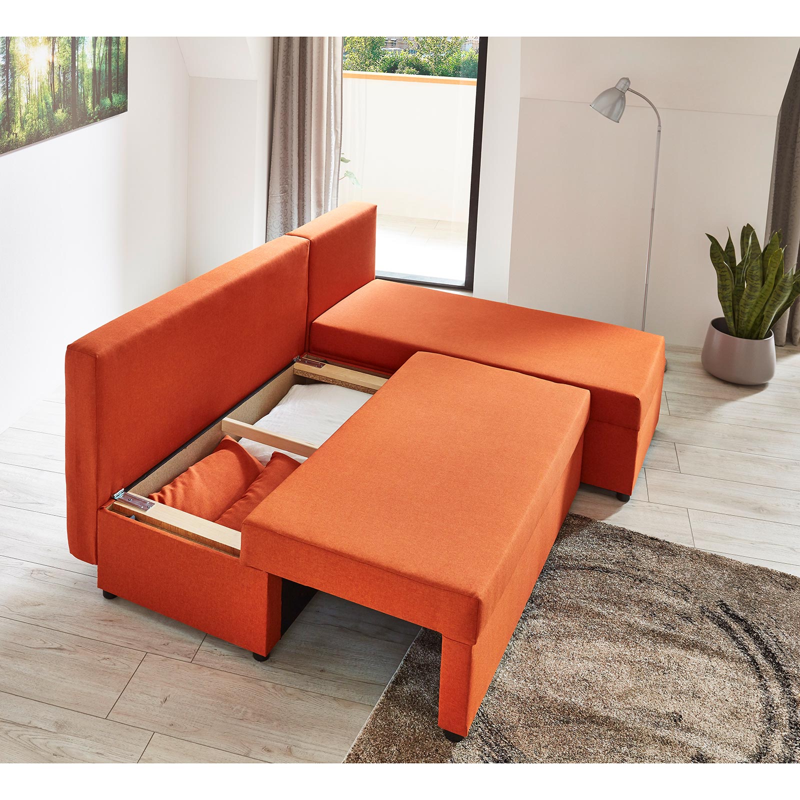 Ecksofa - orange - Webstoff - mit Liegefunktion