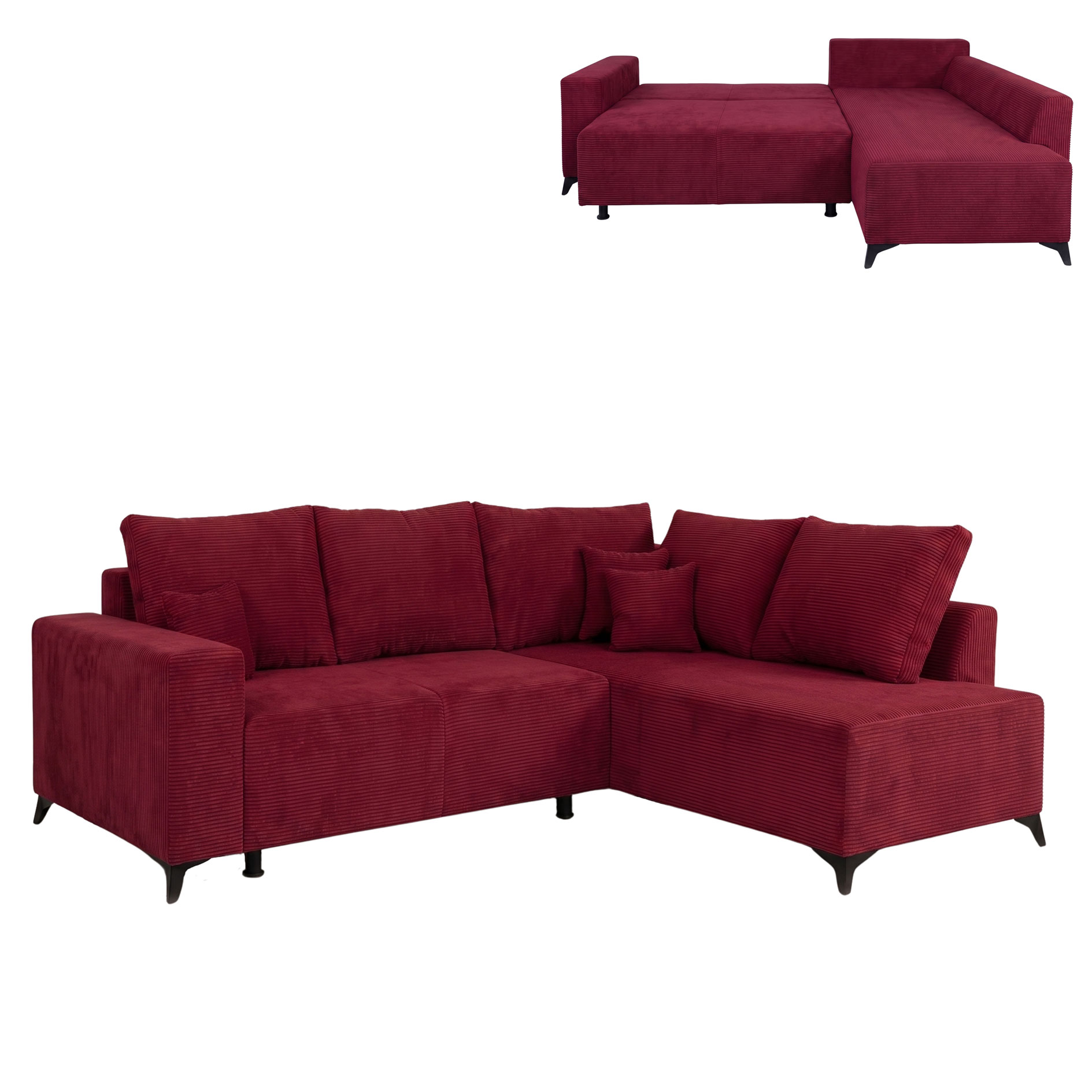 Ecksofa - red - Cord - Liegefunktion und Staukasten