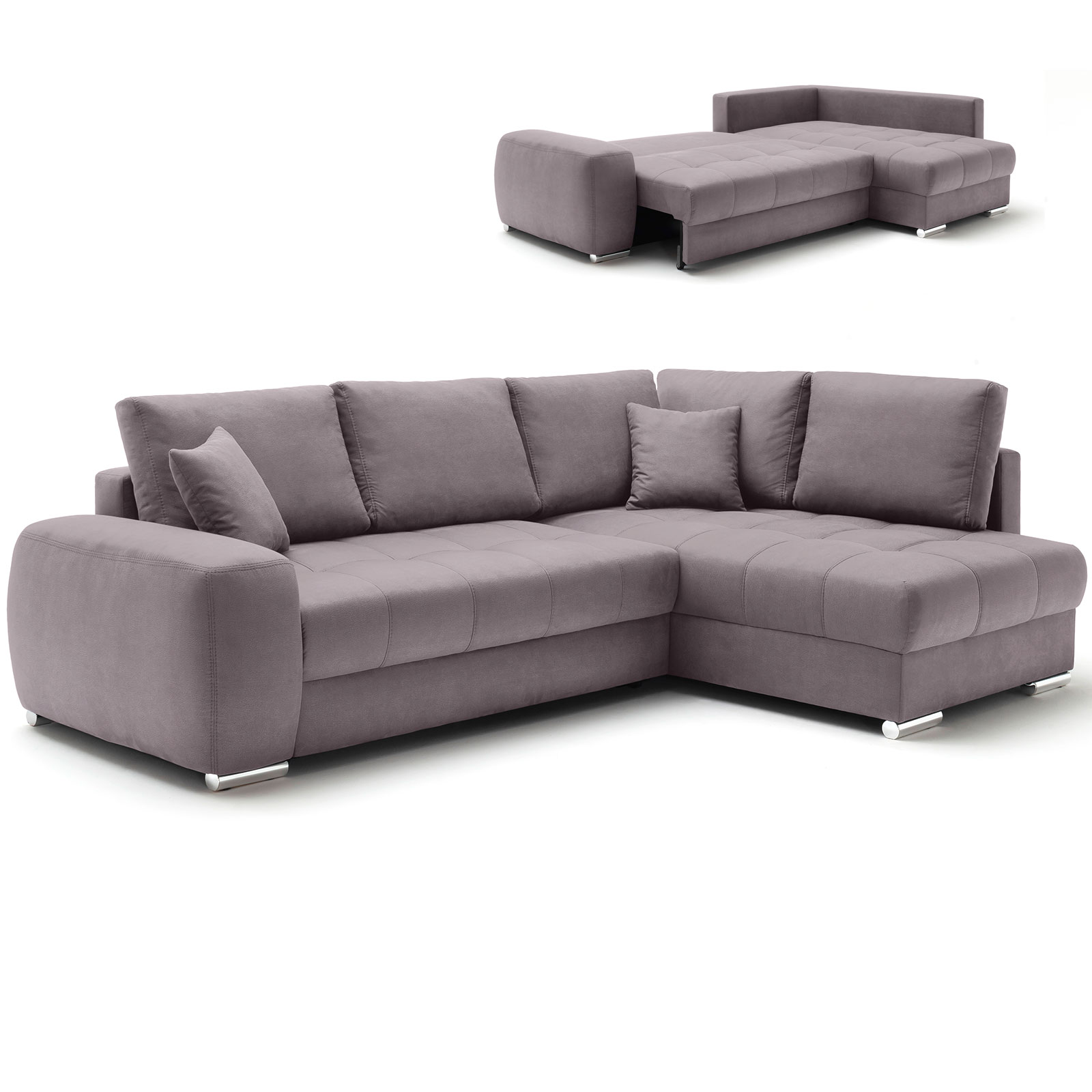 Ecksofa - rock - Boxspringfederung - Dauerschläfer - Chromfüße