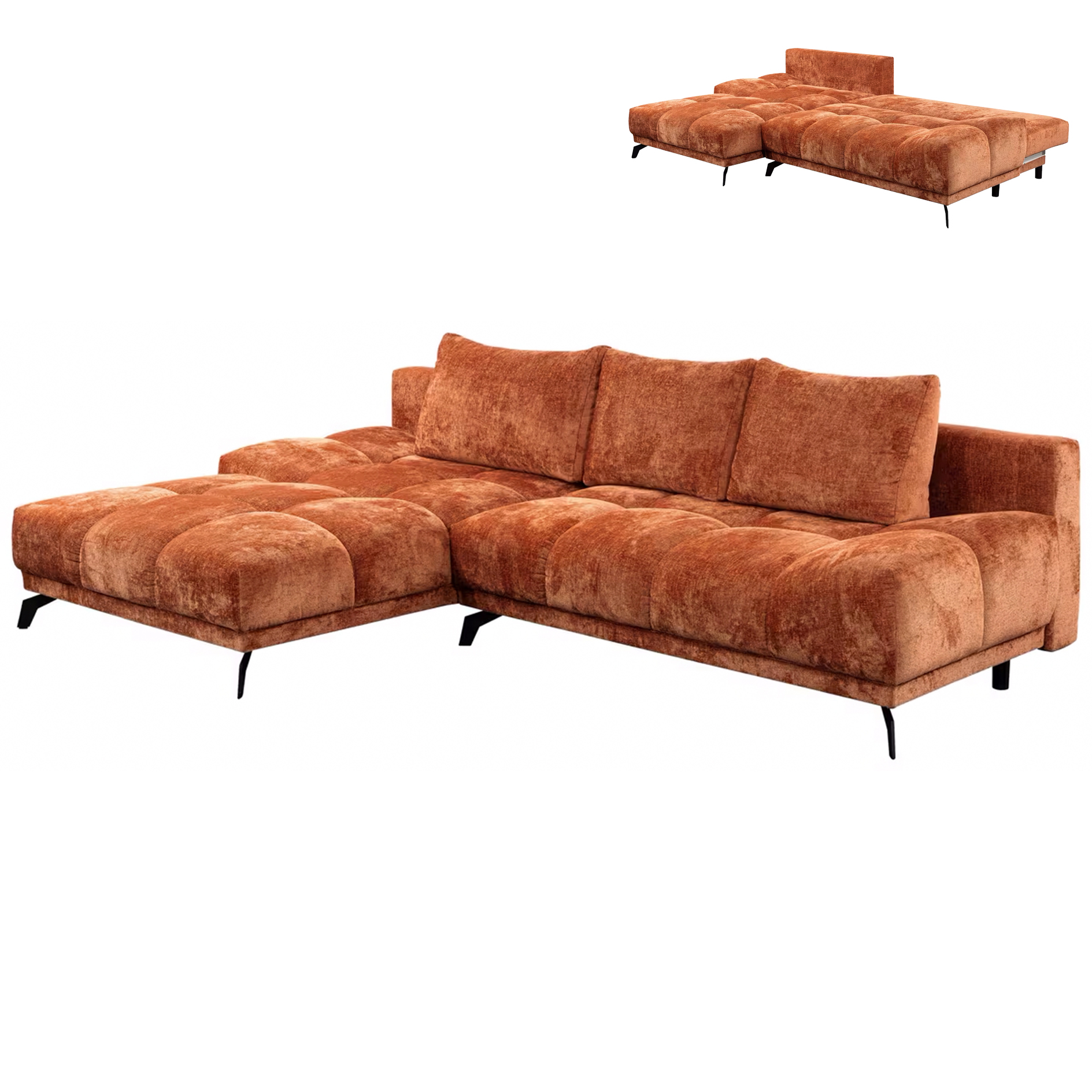Ecksofa - rost - Chenille - Liegefunktion und Staukasten - Longchair links