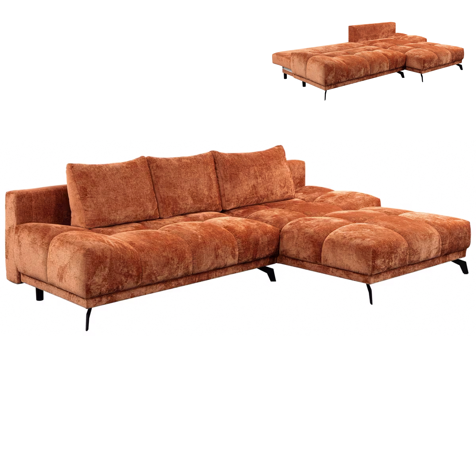 Ecksofa - rost - Chenille - Liegefunktion und Staukasten - Longchair rechts