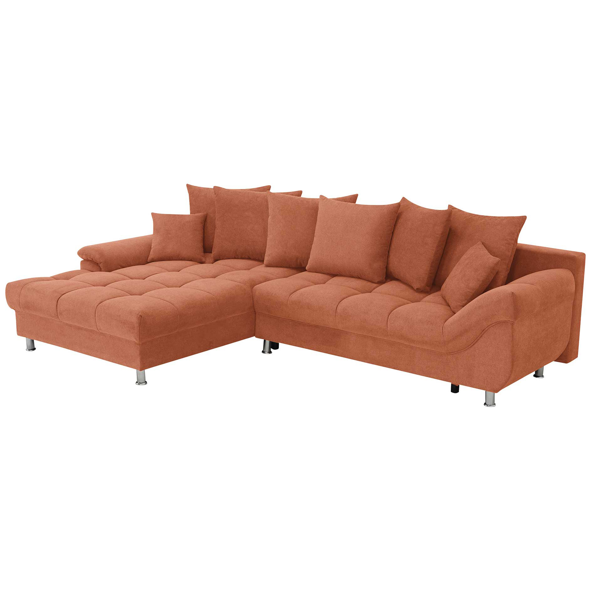 Ecksofa - rust - Liegefunktion - Staukasten - mit Kissen - Ottomane links