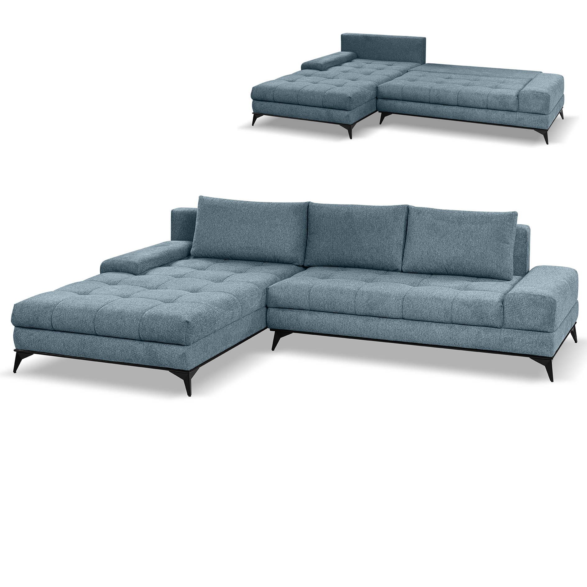 Ecksofa - salbei - Liegefunktion und Staukasten - Longchair links