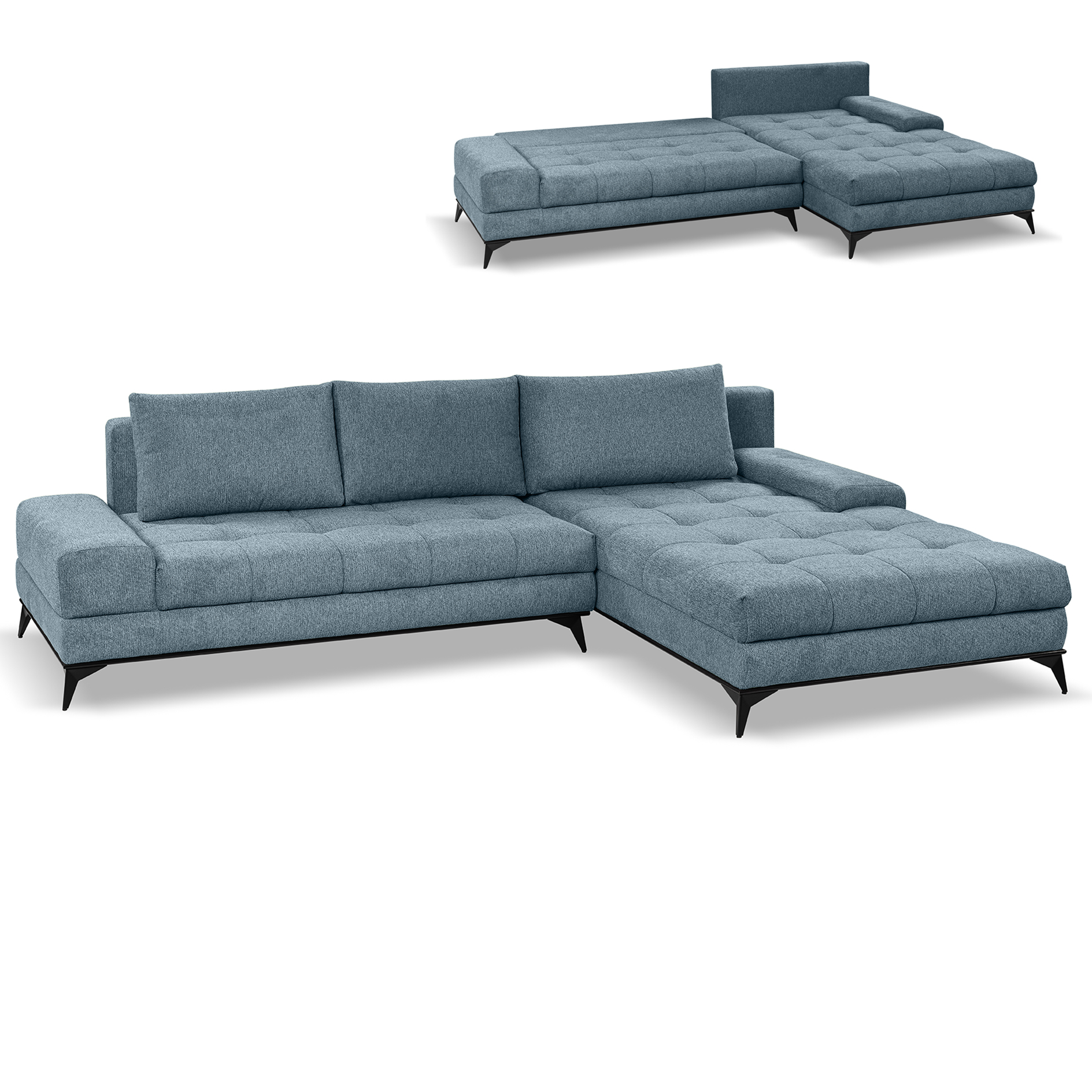 Ecksofa - salbei - Liegefunktion und Staukasten - Longchair rechts