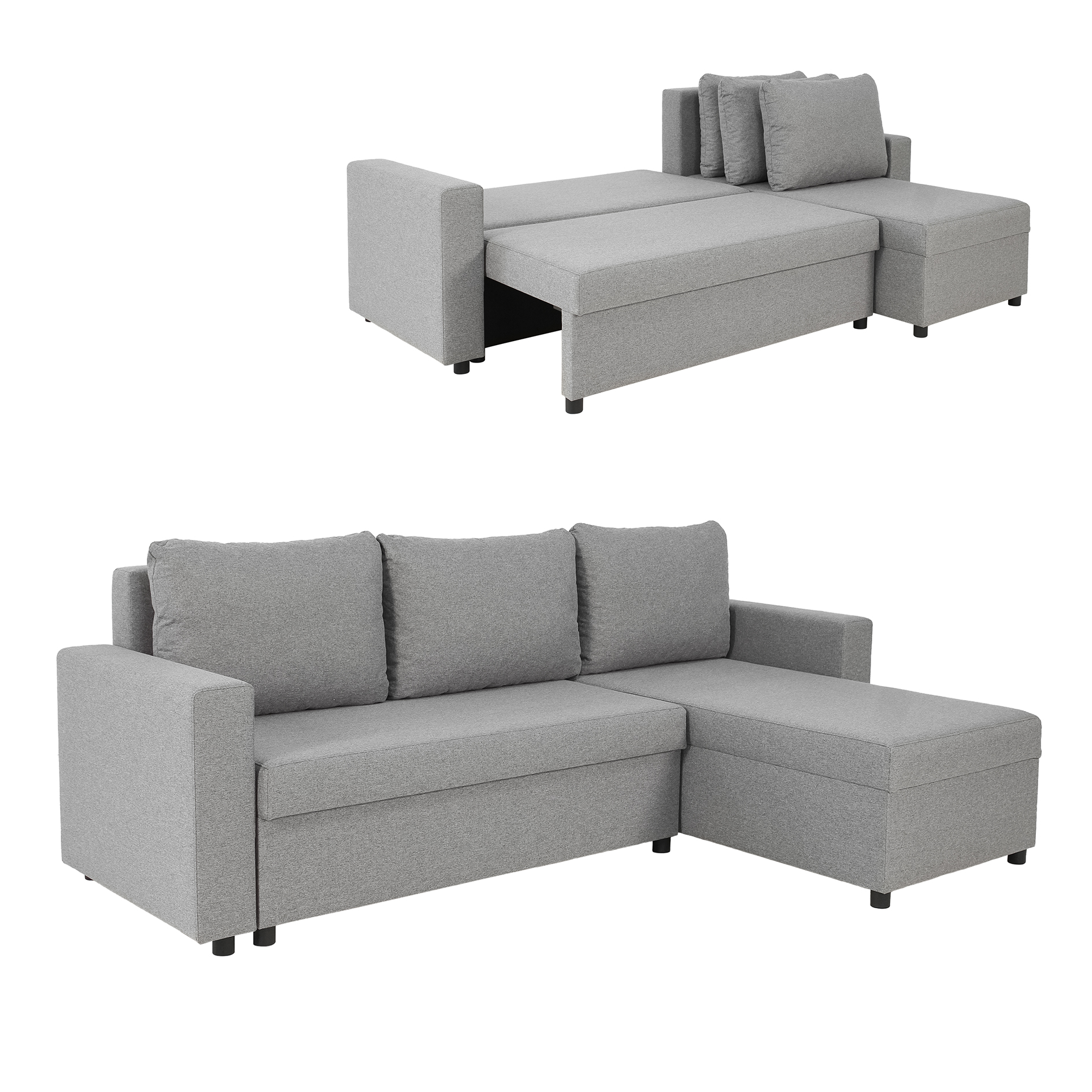 Ecksofa - salt & pepper - Webstoff - mit Staukasten