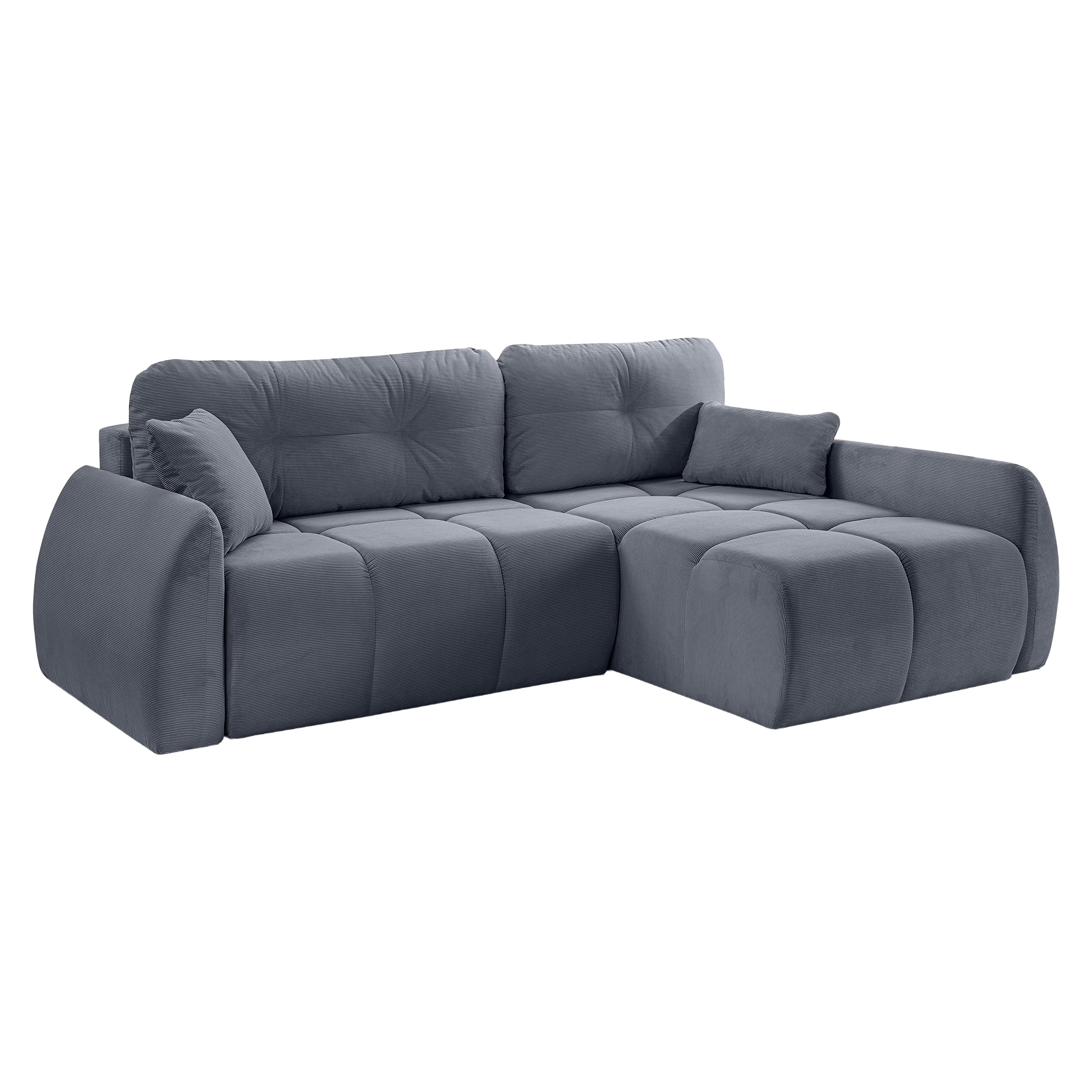 Ecksofa SANCHO LONG - blau-grau - Cord - Liegefunktion - Staukasten