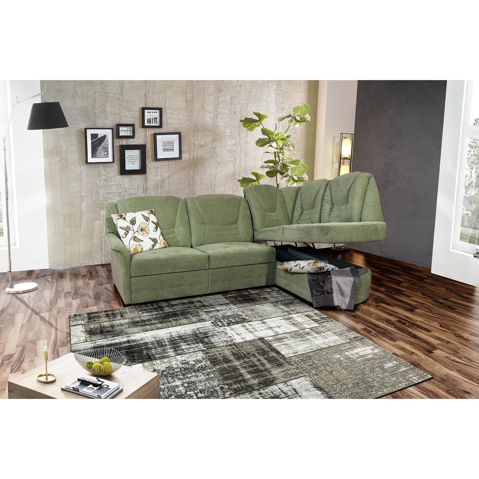 Ecksofa - schilf - mit Funktionen - Recamiere rechts