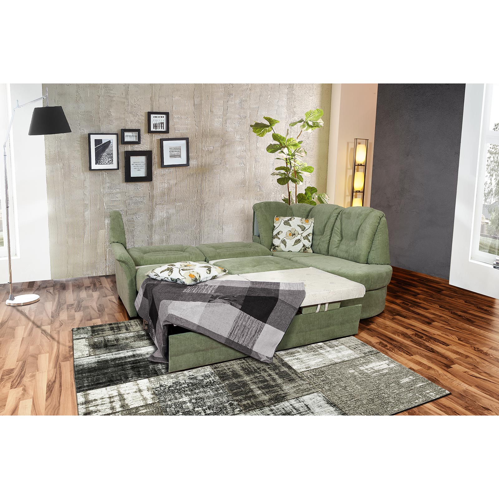 Ecksofa - schilf - mit Funktionen - Recamiere rechts