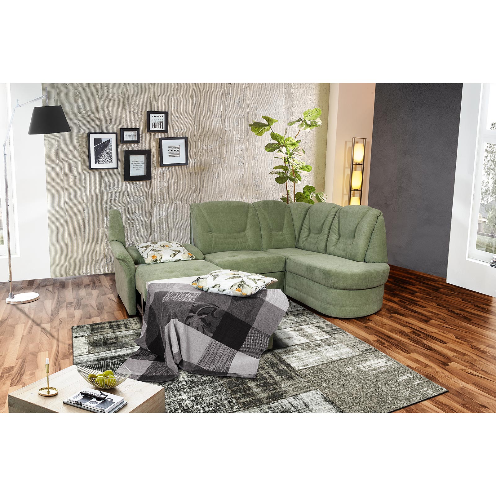 Ecksofa - schilf - mit Funktionen - Recamiere rechts