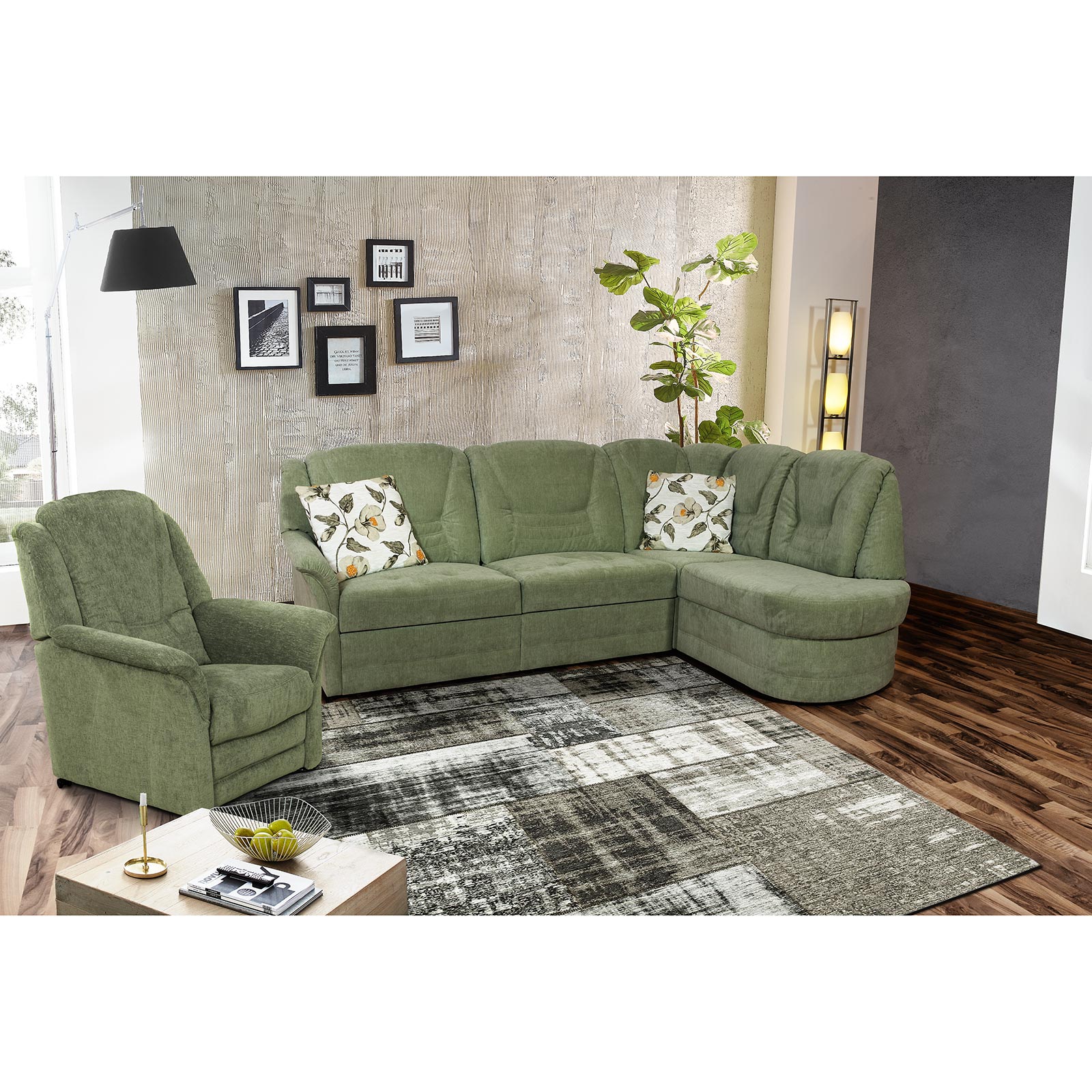 Ecksofa - schilf - mit Funktionen - Recamiere rechts