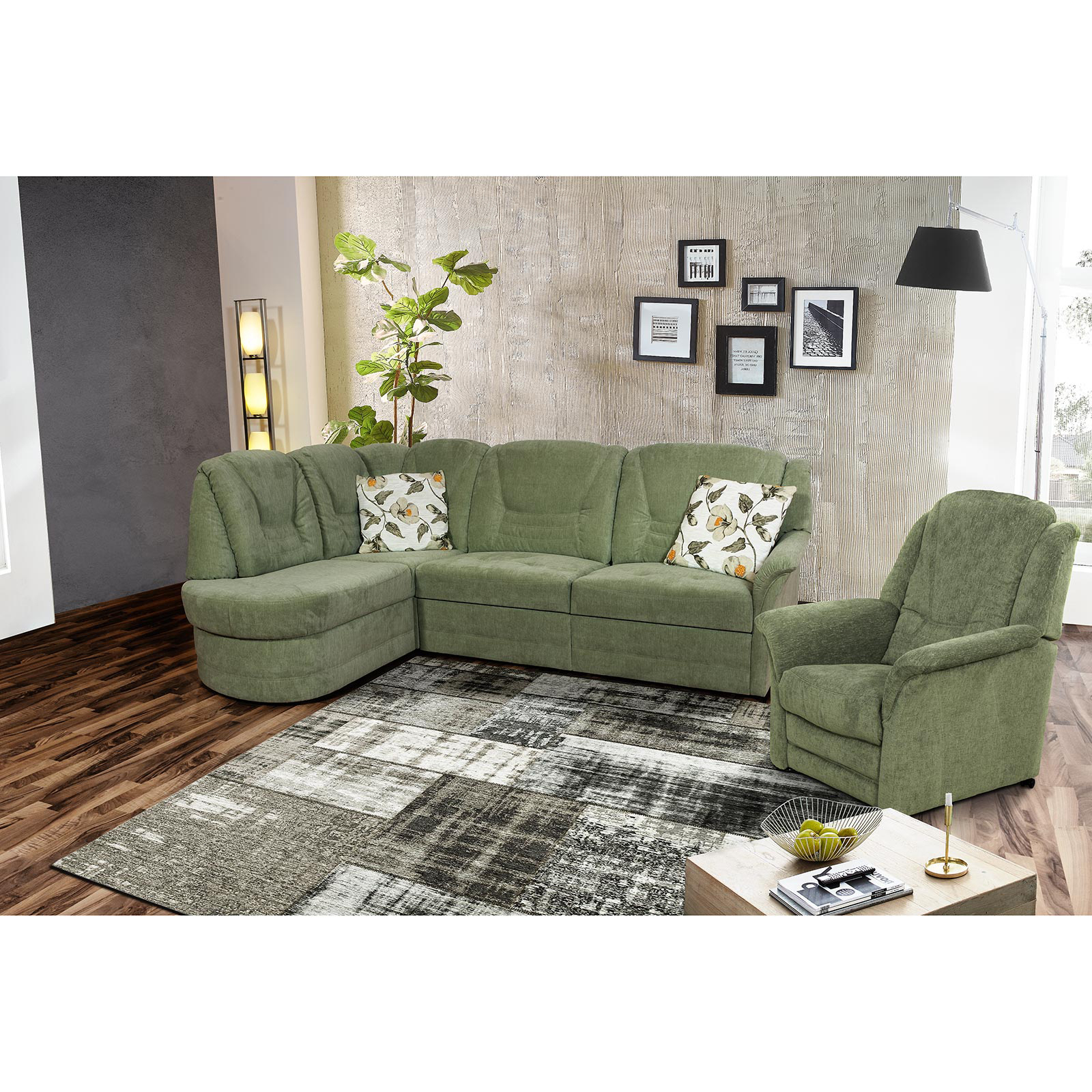 Ecksofa - schilf - mit Staukasten - Recamiere links