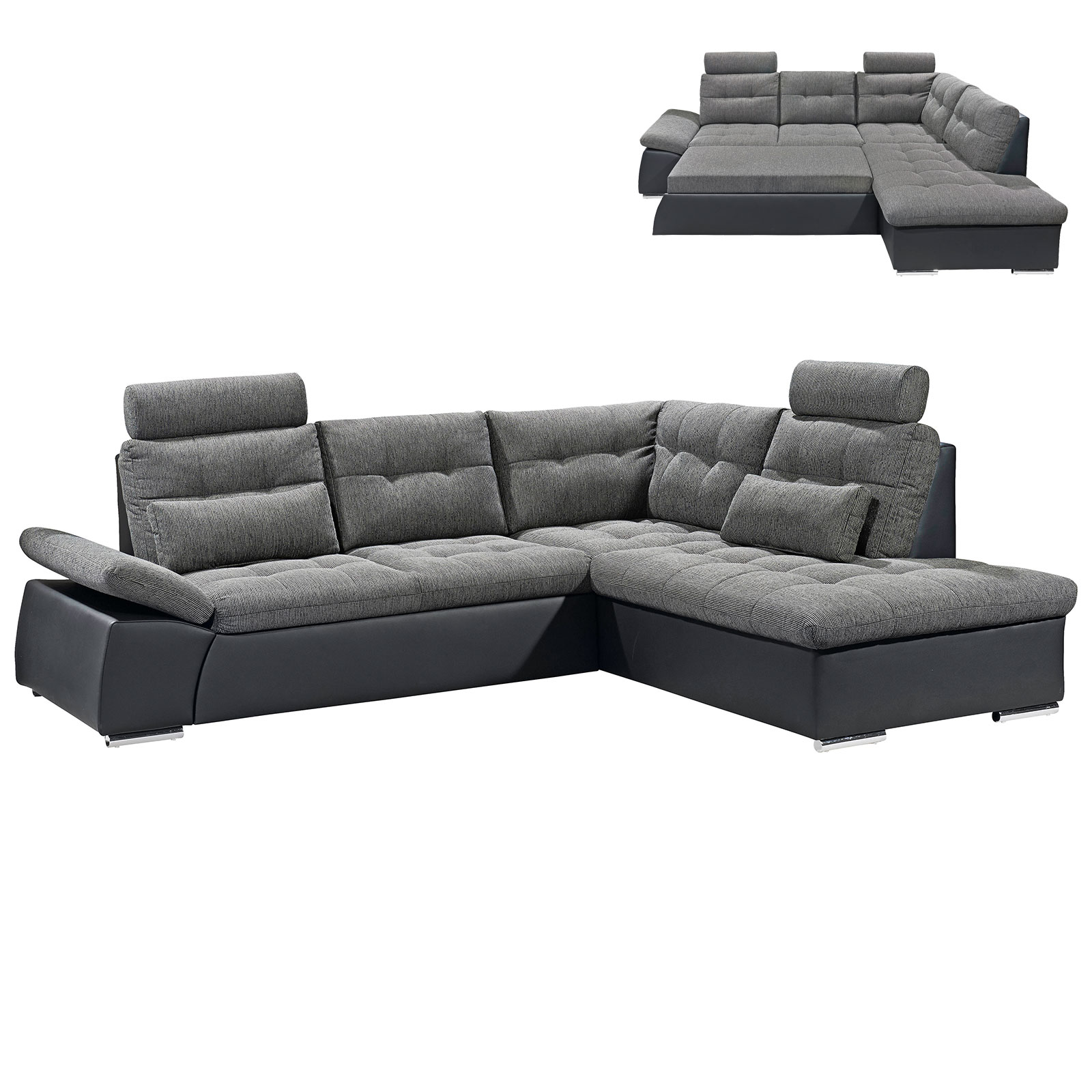 Ecksofa - schwarz-anthrazit - Liegefunktion - Ottomane rechts