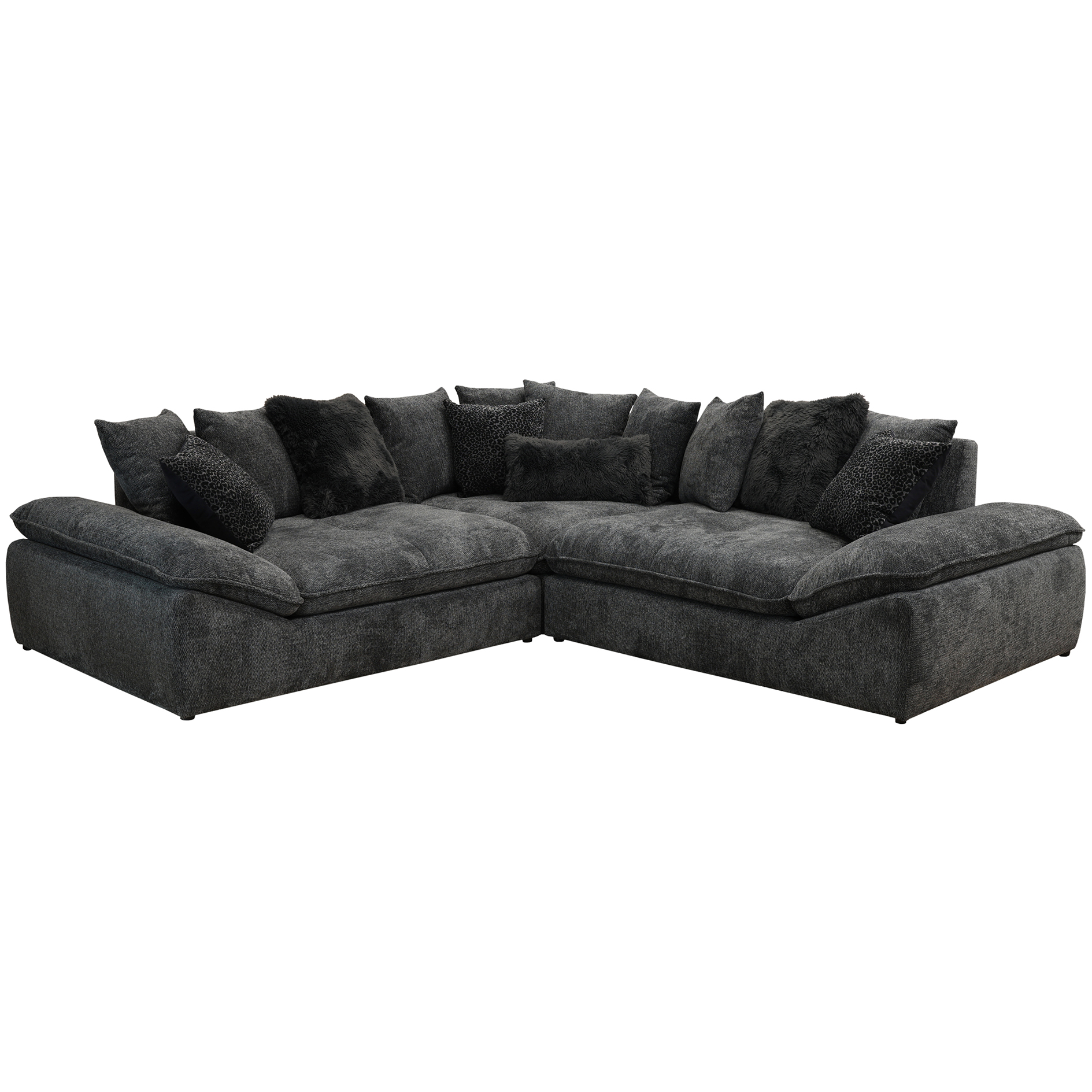 Ecksofa - schwarz - Chenille - symmetrisch