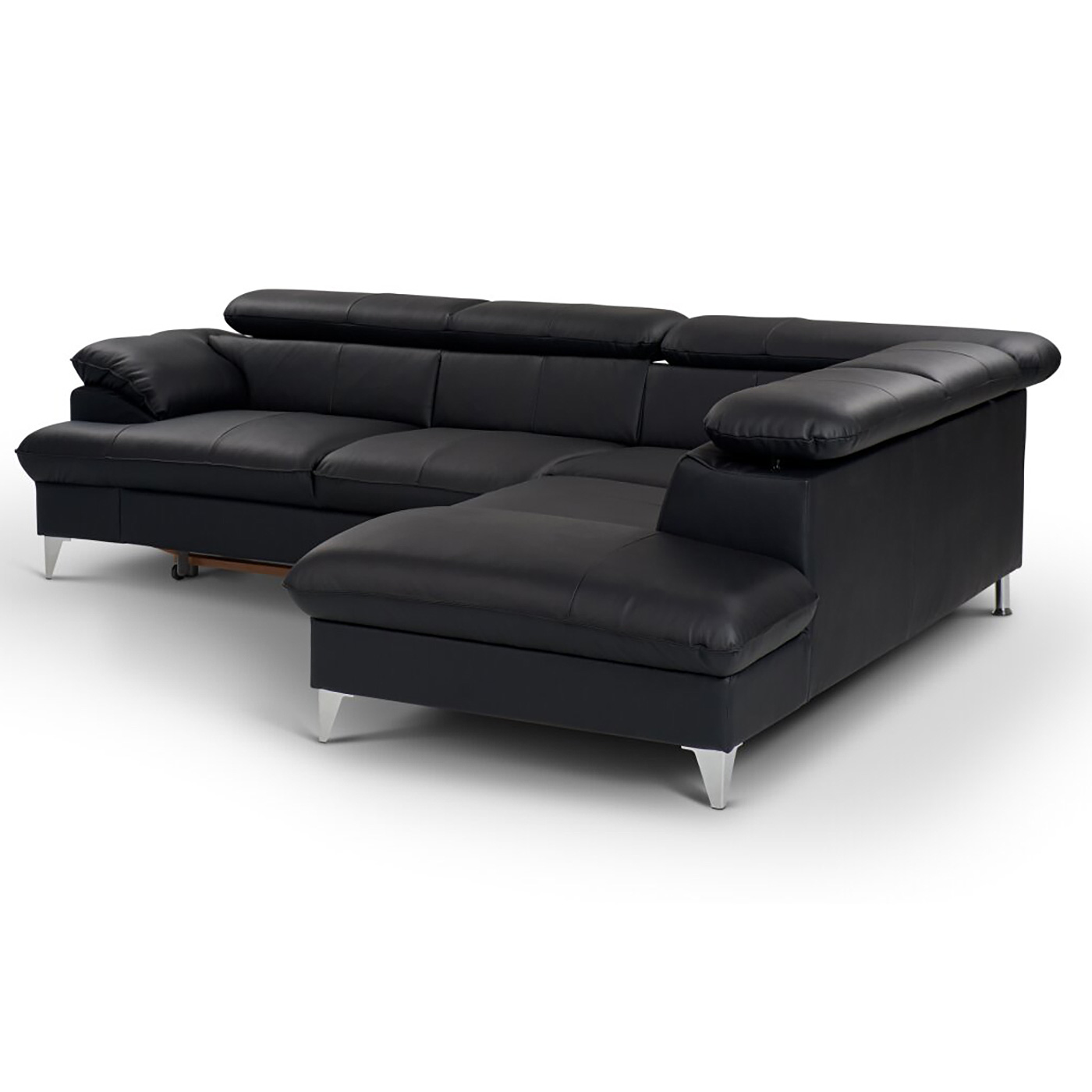Ecksofa - schwarz - Leder - Basismodell - Recamiere rechts