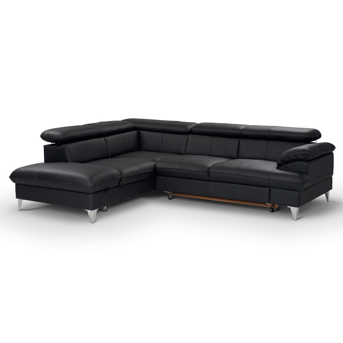 Ecksofa - schwarz - Leder - mit Funktionen - Recamiere links