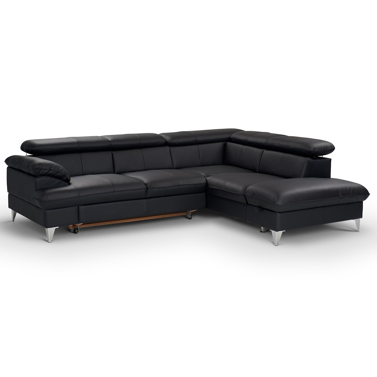 Ecksofa - schwarz - Leder - mit Funktionen - Recamiere rechts