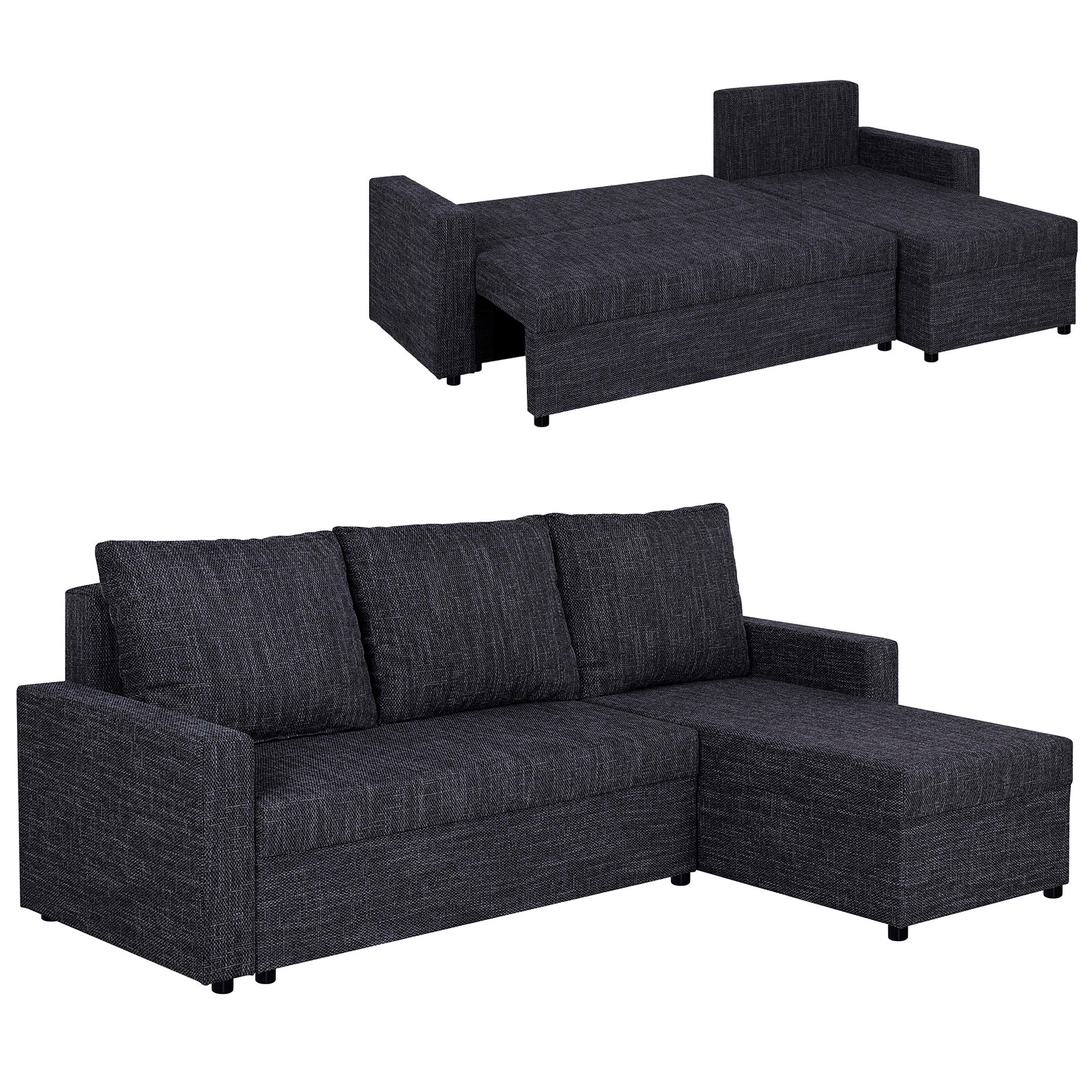 Ecksofa - schwarz - Liegefunktion
