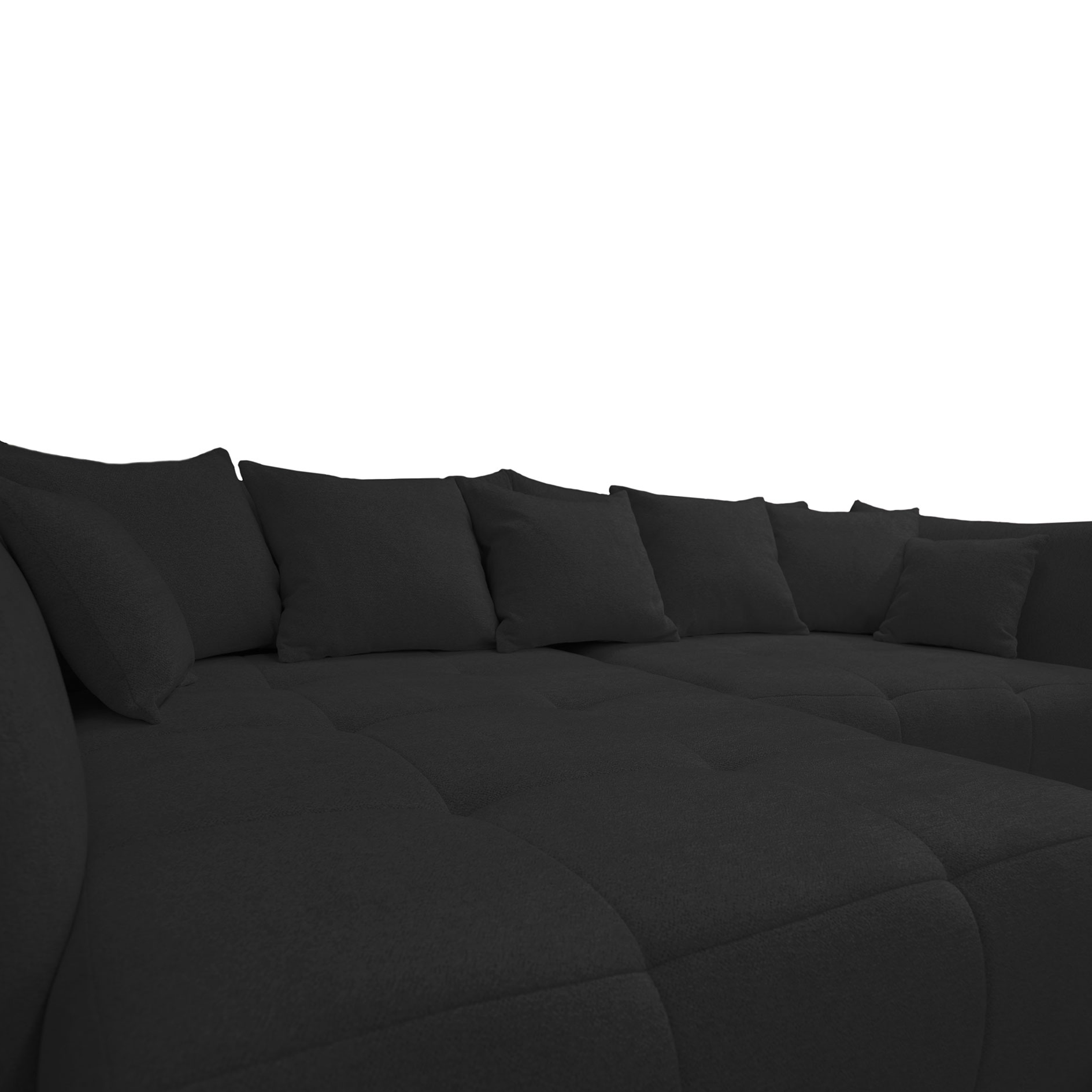 Ecksofa - schwarz - Velours - Ottomane links