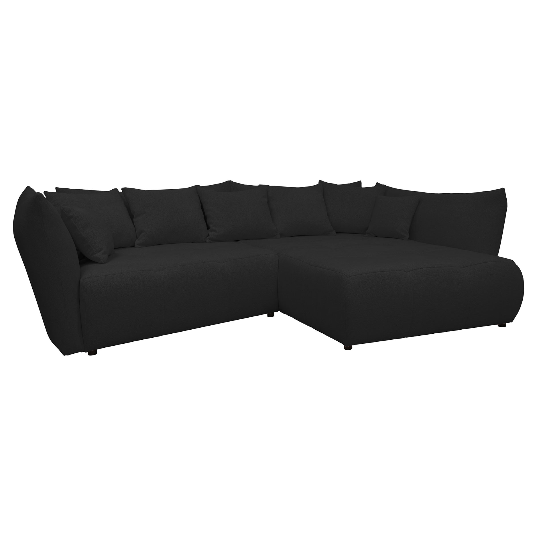 Ecksofa - schwarz - Velours - Ottomane rechts