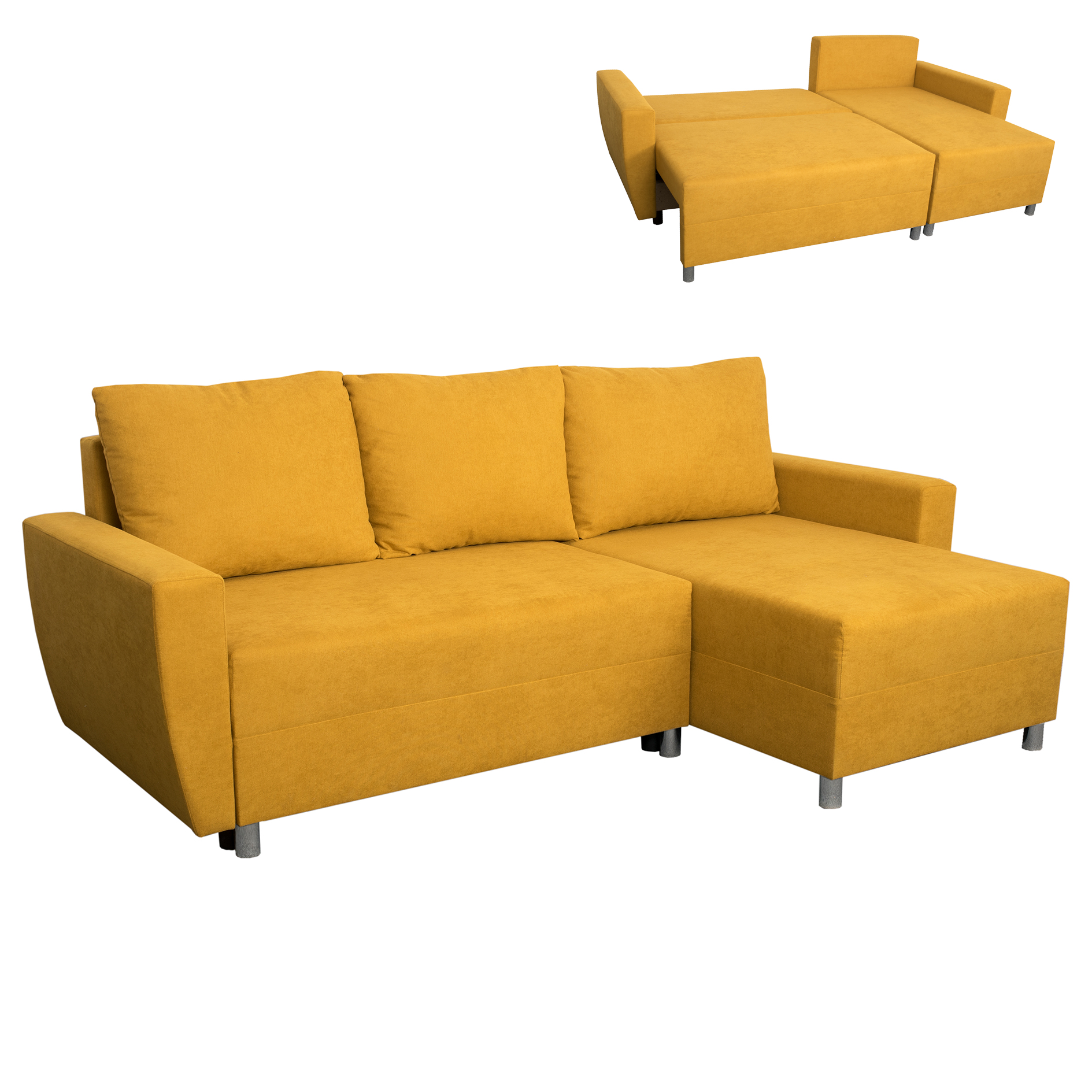 Ecksofa - senf - Liegefunktion und Staukasten