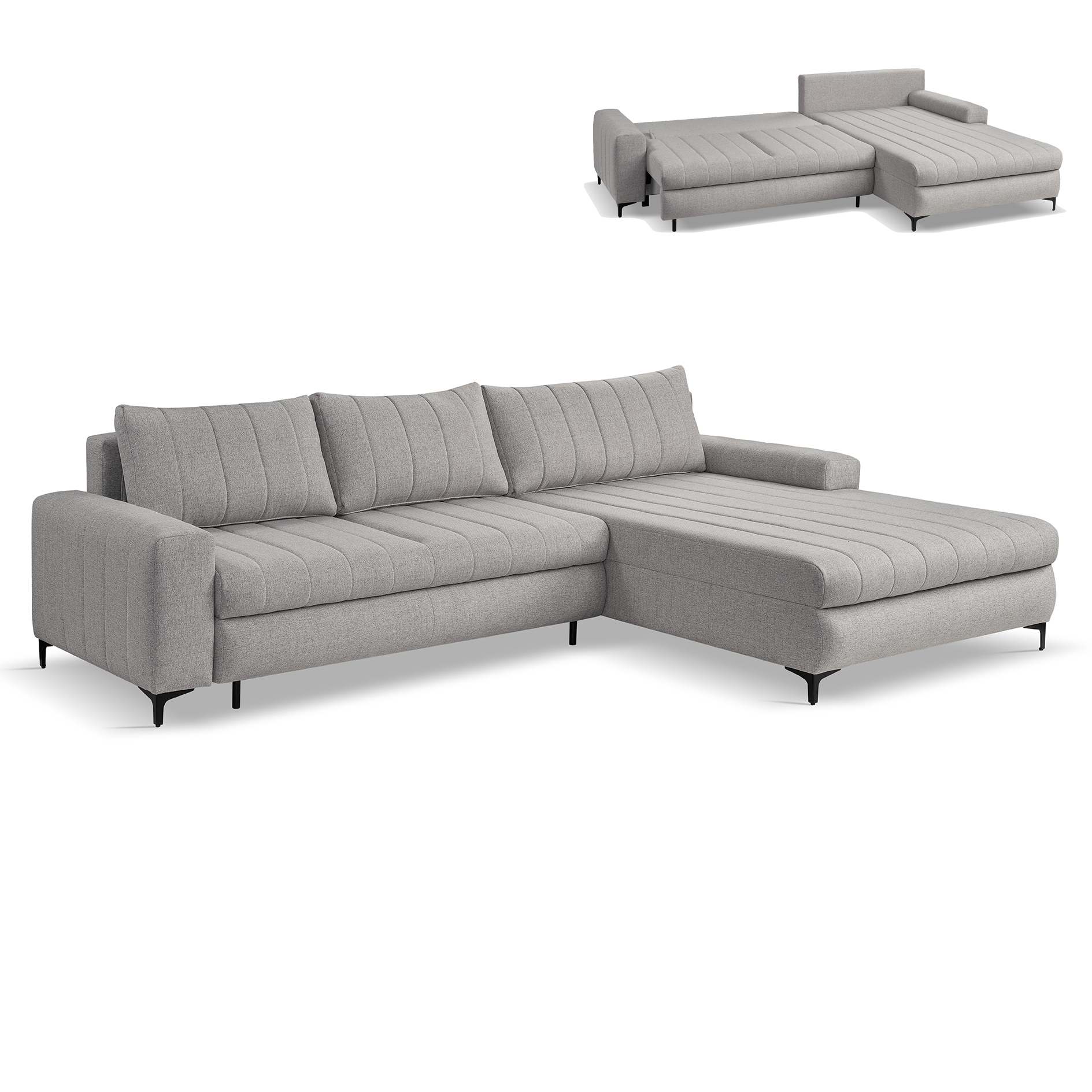 Ecksofa - silber- Liegefunktion und Staukasten