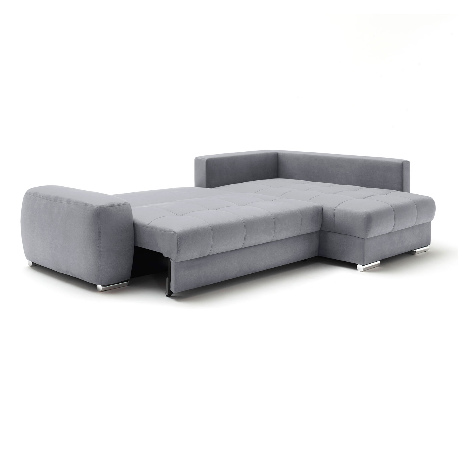 Ecksofa - silver - Boxspringfederung - Dauerschläfer - Chromfüße