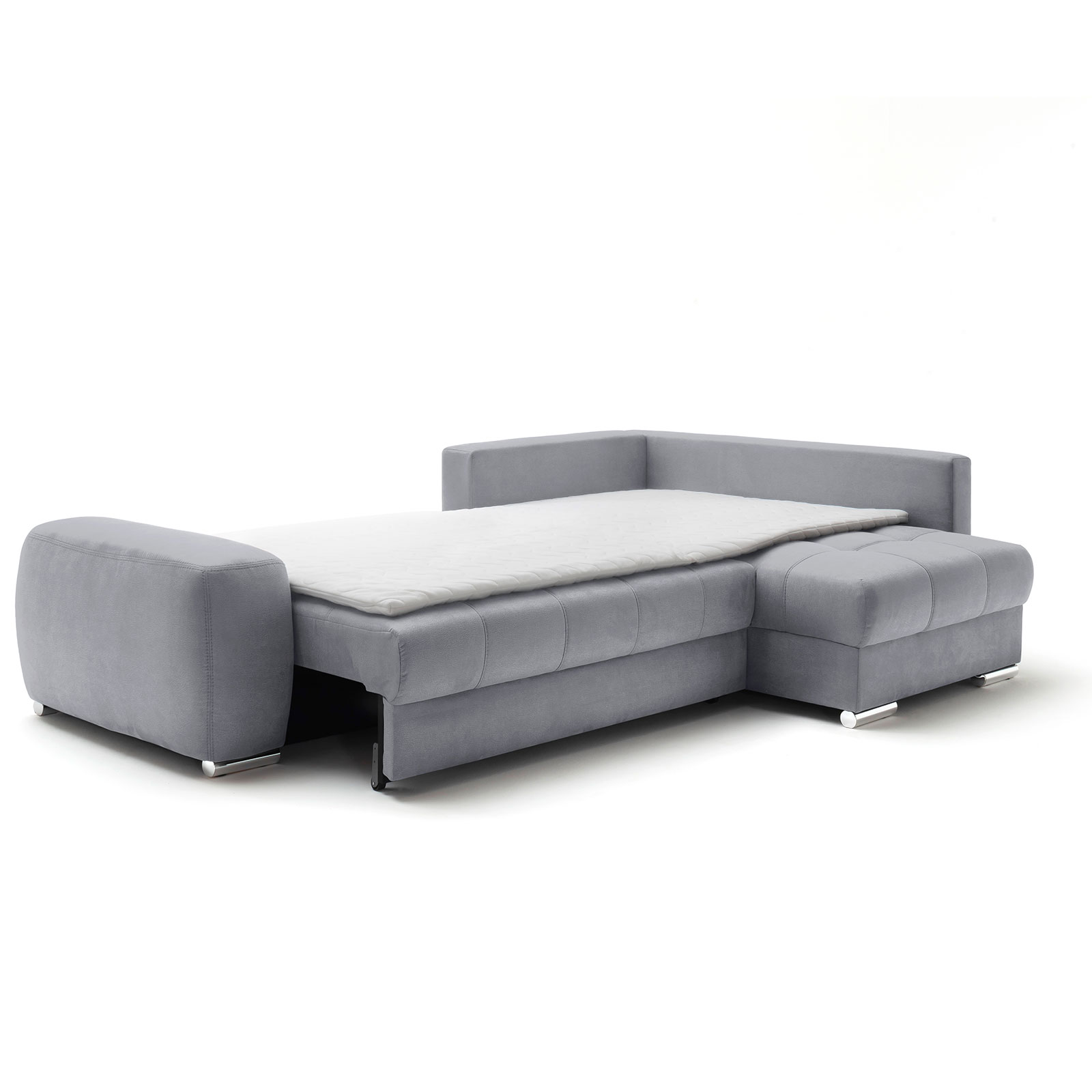 Ecksofa - silver - Boxspringfederung - Dauerschläfer - Chromfüße