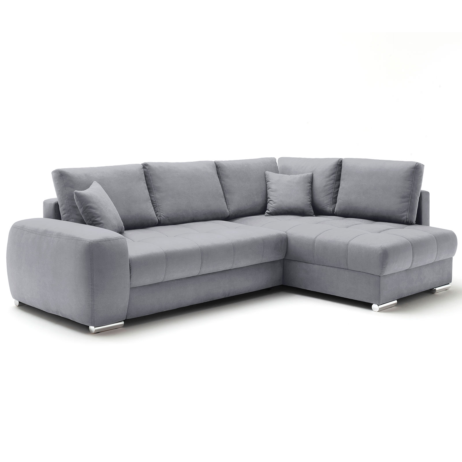Ecksofa - silver - Boxspringfederung - Dauerschläfer - Chromfüße