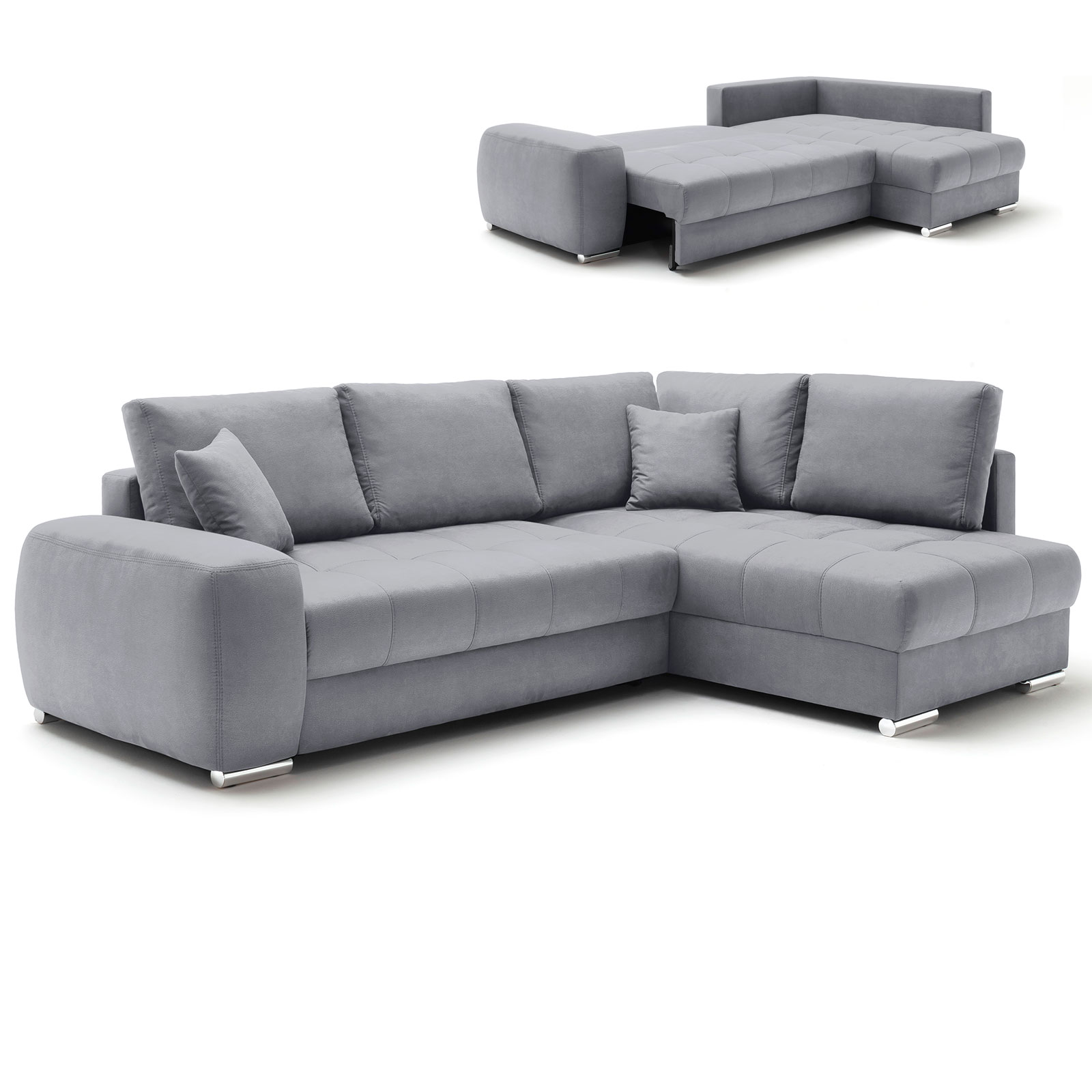 Ecksofa - silver - Boxspringfederung - Dauerschläfer - Chromfüße