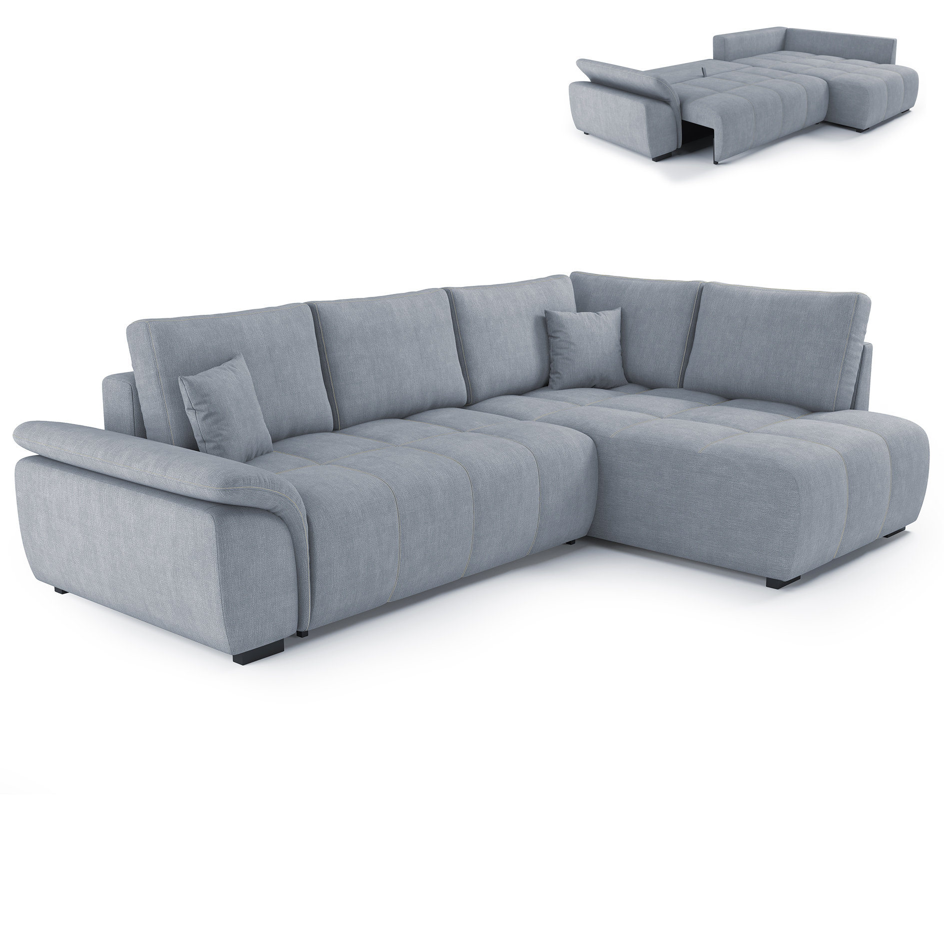 Ecksofa - silver - Boxspringfederung - Staukasten - Dauerschläfer