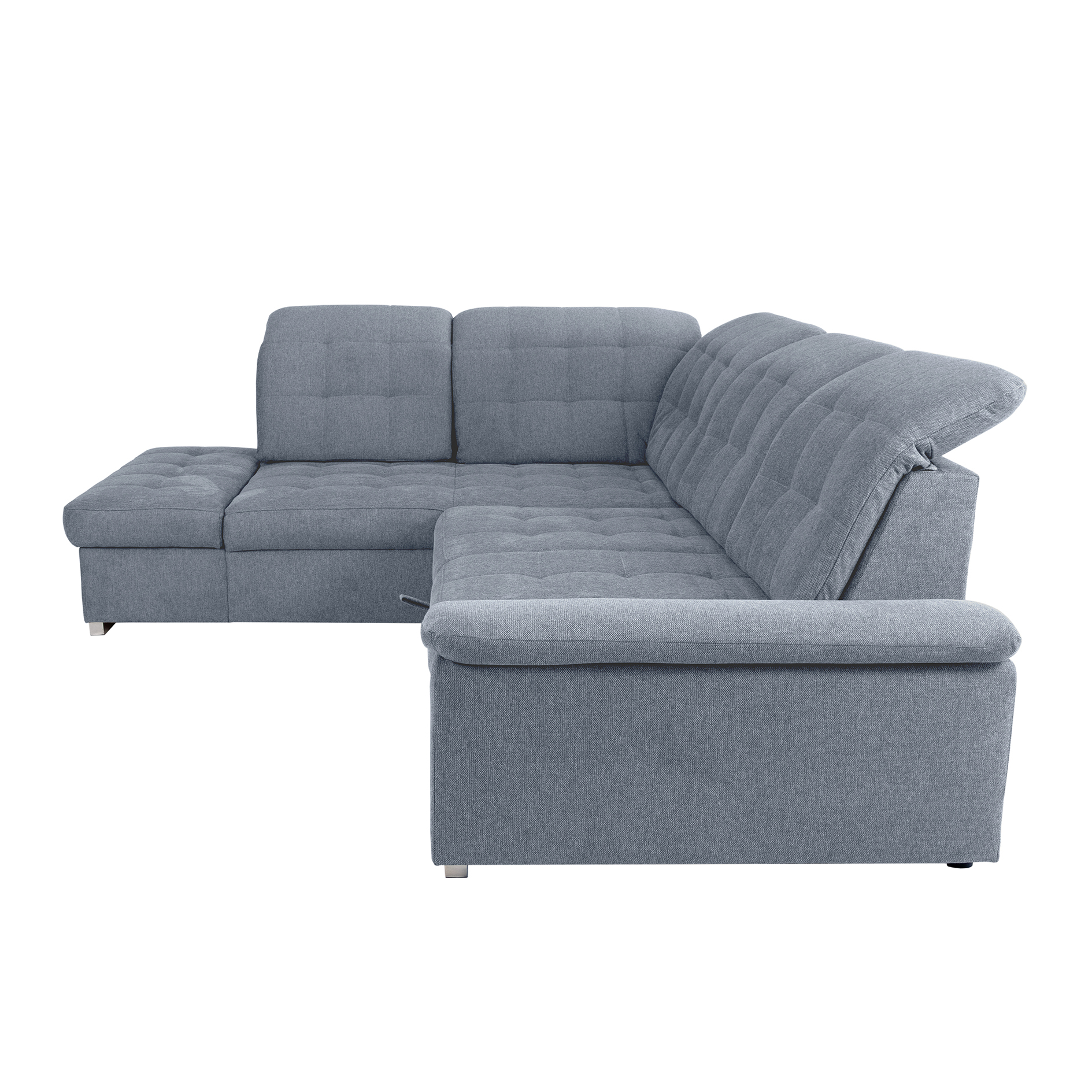 Ecksofa - silver - Liegefunktion und Staukasten - Ottomane links