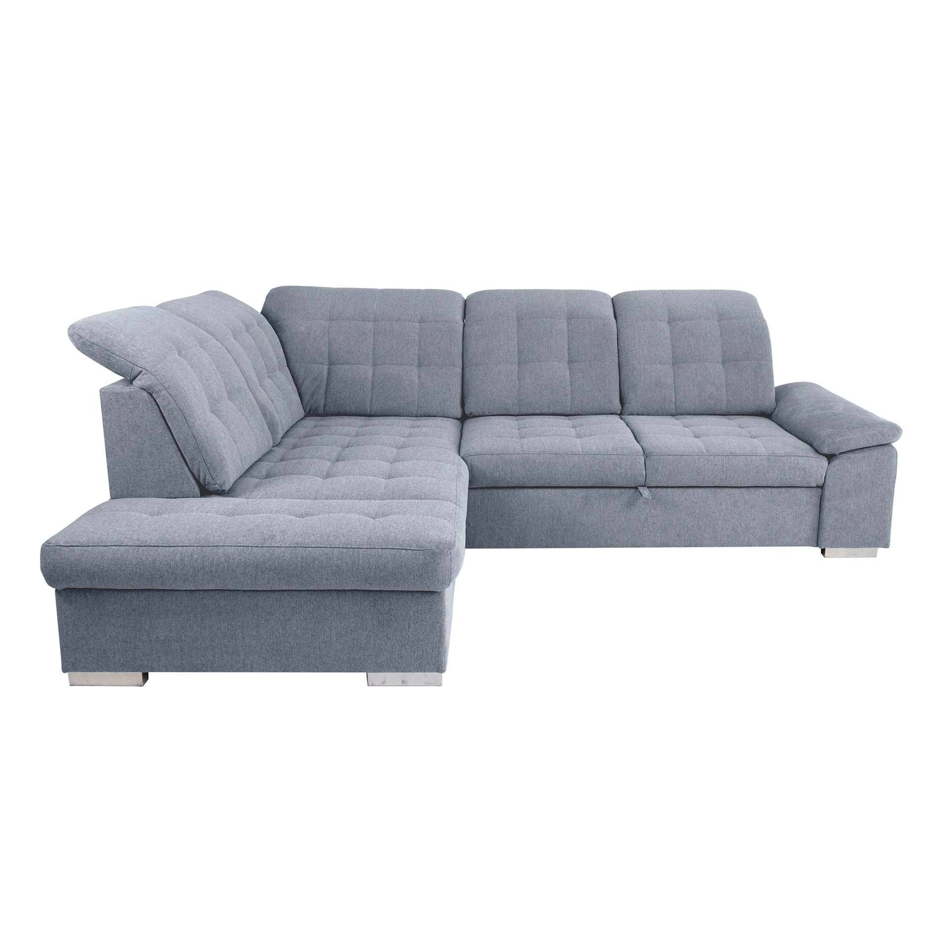 Ecksofa - silver - Liegefunktion und Staukasten - Ottomane links