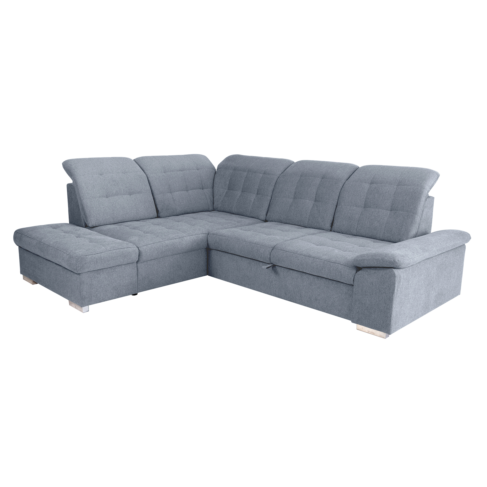 Ecksofa - silver - Liegefunktion und Staukasten - Ottomane links