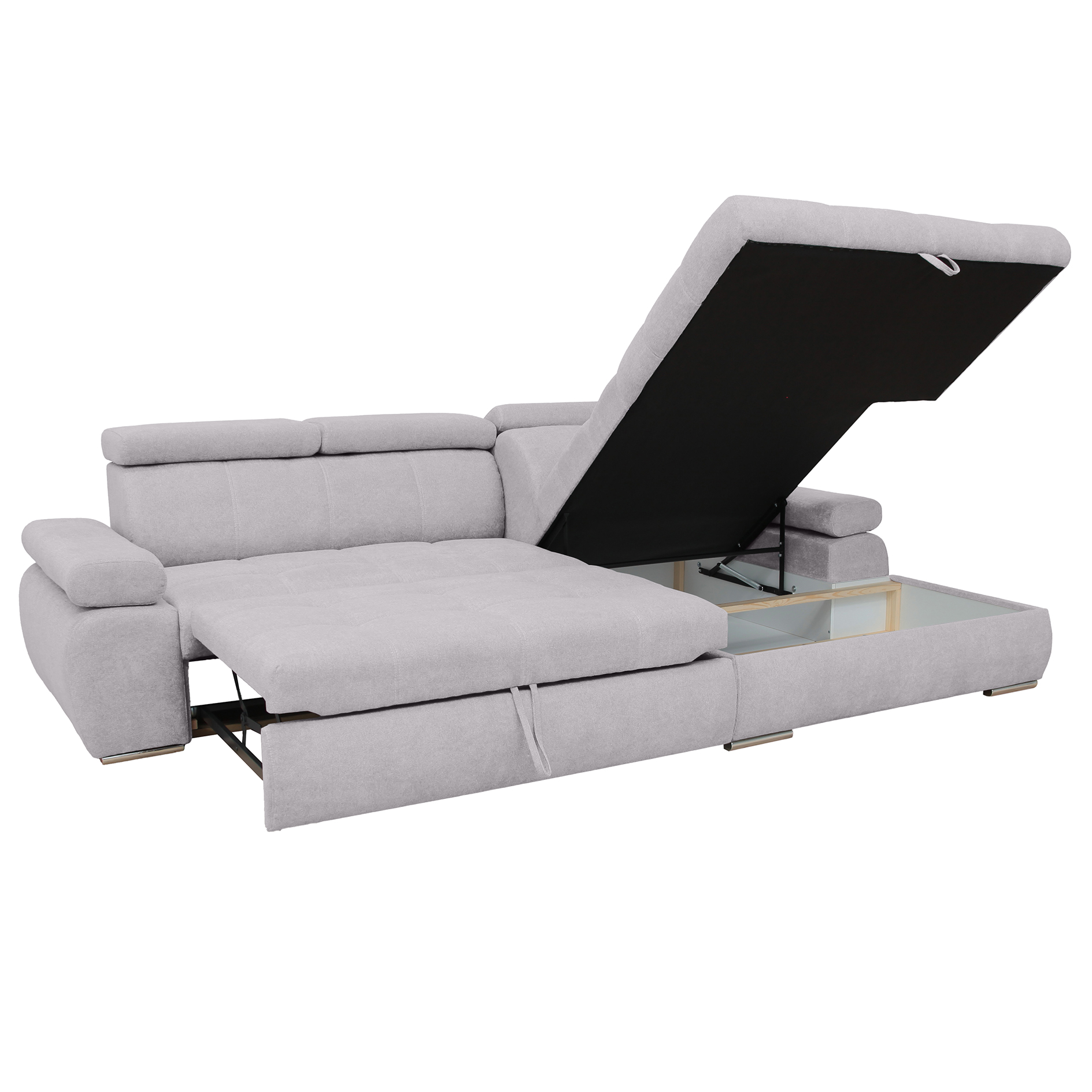 Ecksofa - silver - Liegefunktion und Staukasten - Ottomane rechts