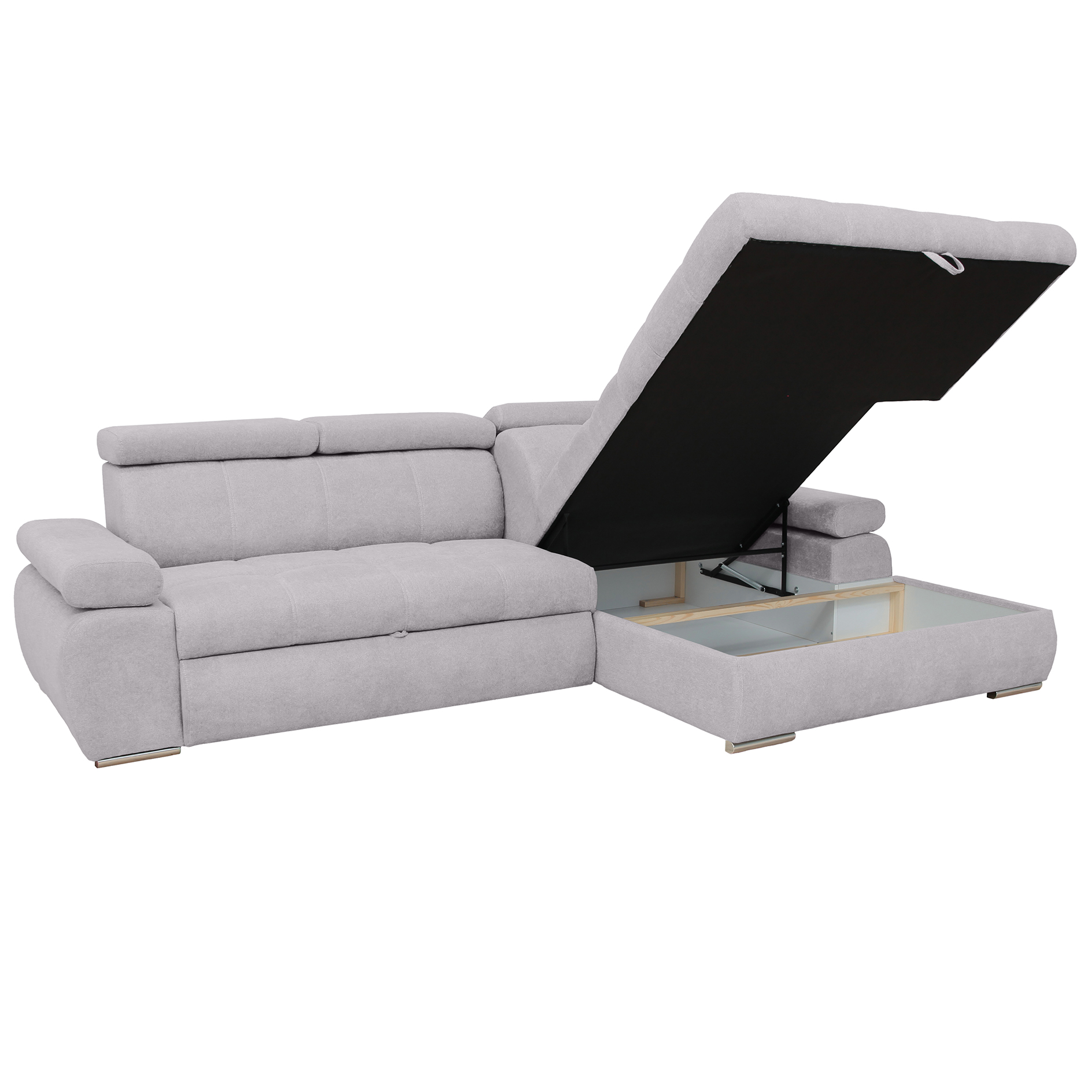 Ecksofa - silver - Liegefunktion und Staukasten - Ottomane rechts