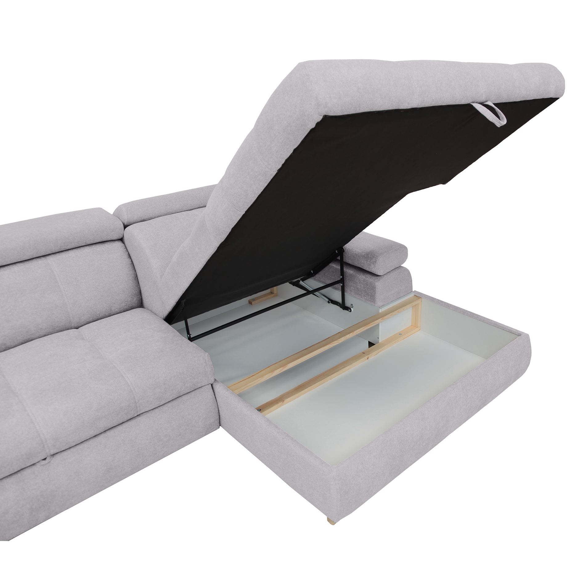 Ecksofa - silver - Liegefunktion und Staukasten - Ottomane rechts