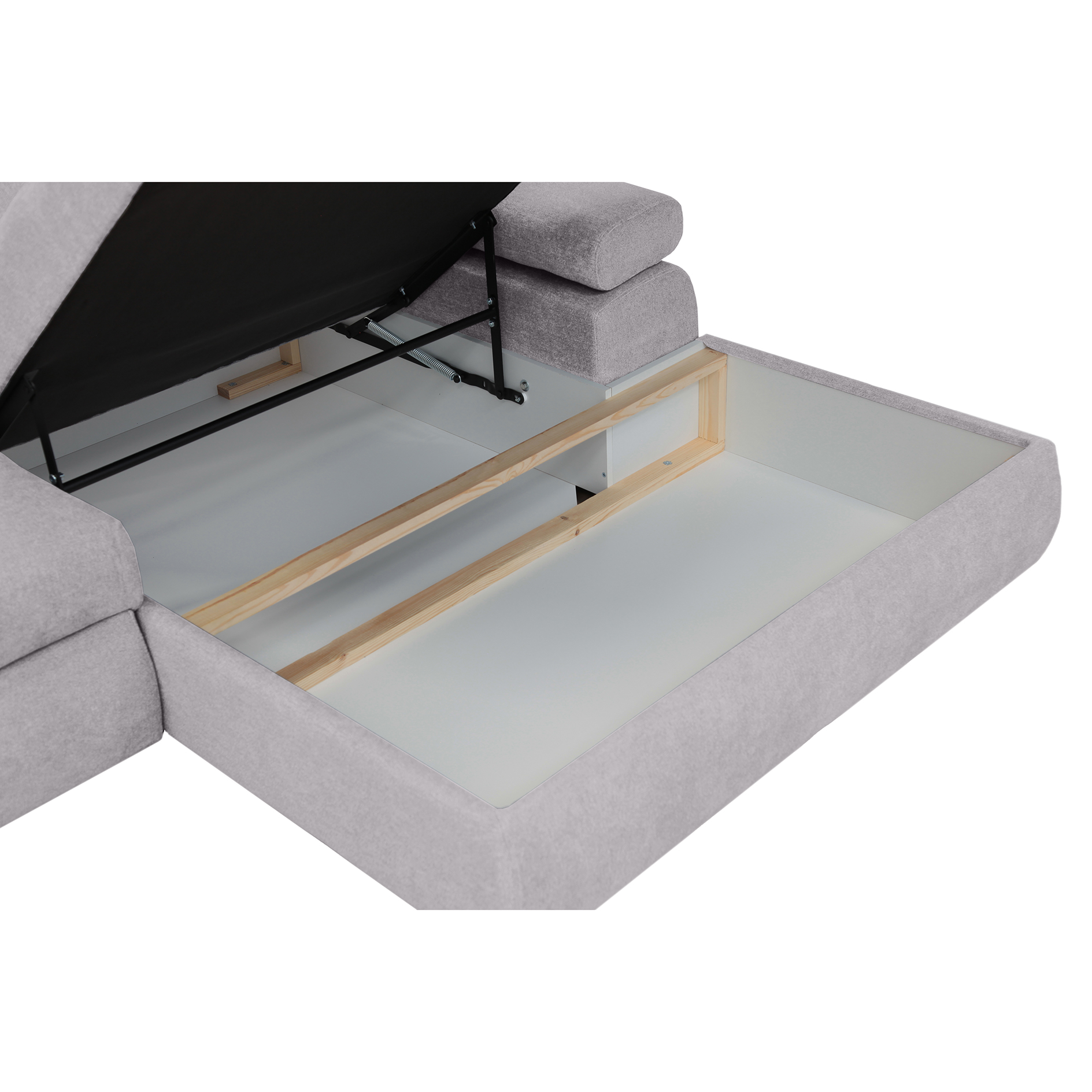 Ecksofa - silver - Liegefunktion und Staukasten - Ottomane rechts