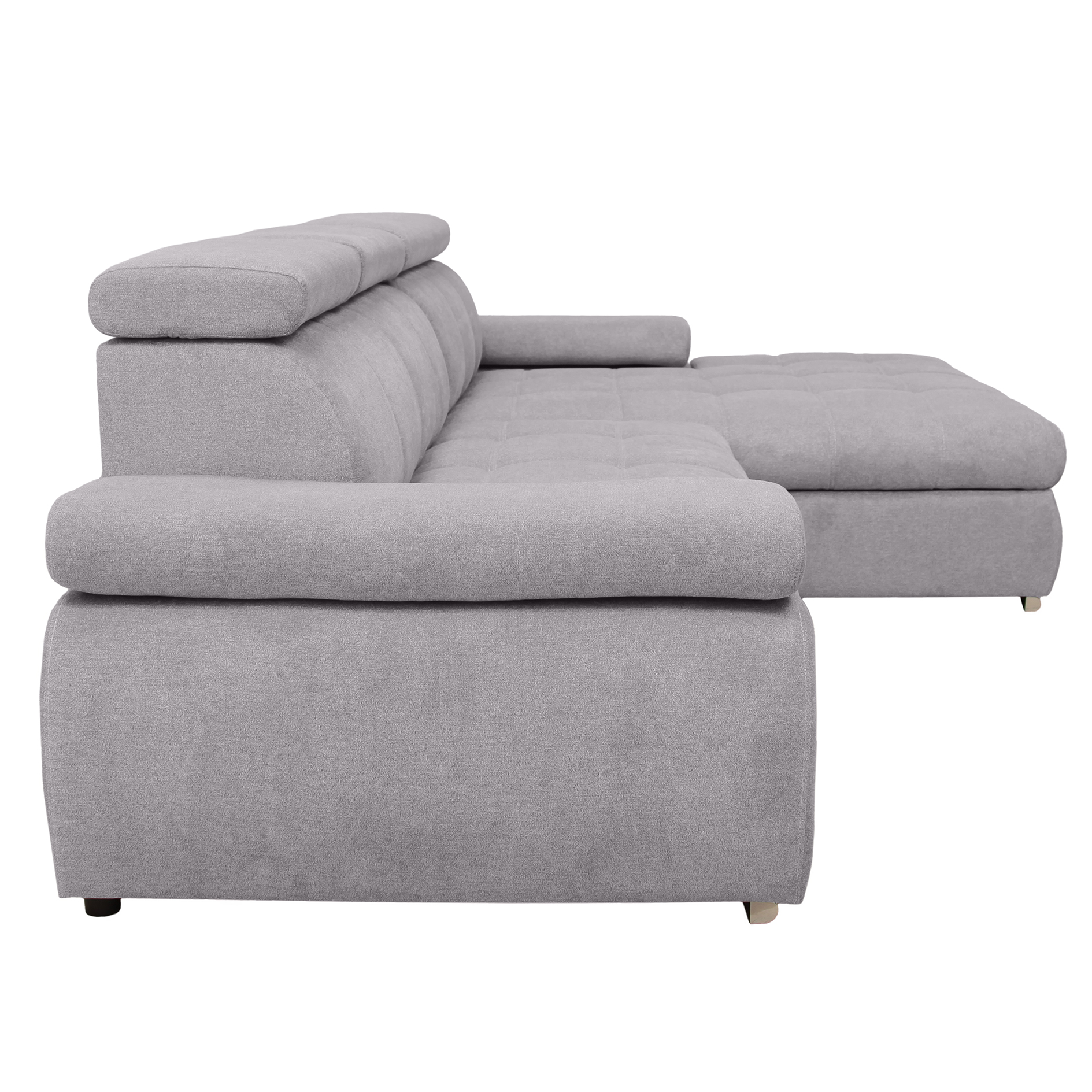 Ecksofa - silver - Liegefunktion und Staukasten - Ottomane rechts