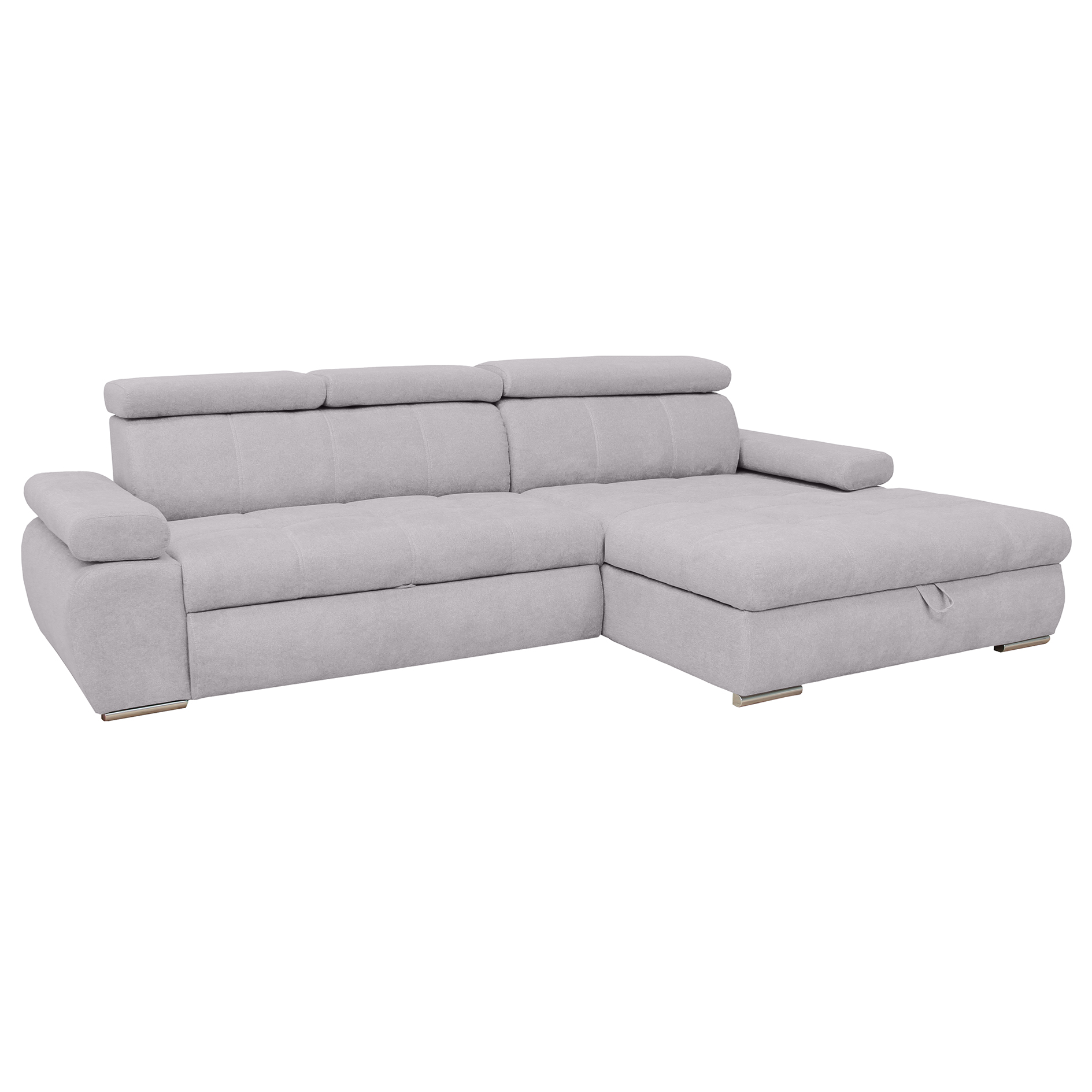 Ecksofa - silver - Liegefunktion und Staukasten - Ottomane rechts